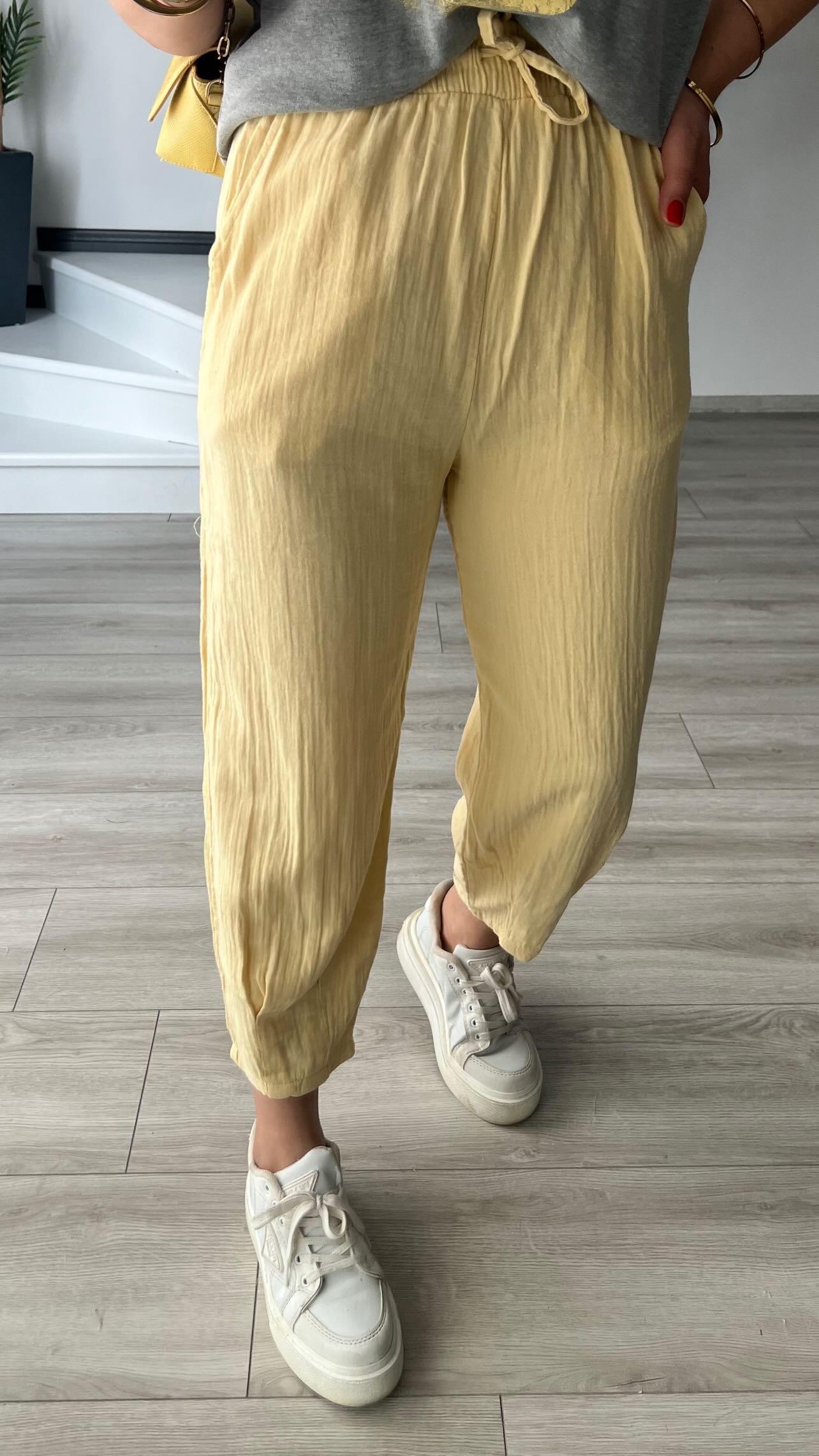 Sarı Paça Pensli Müslin Pantolon