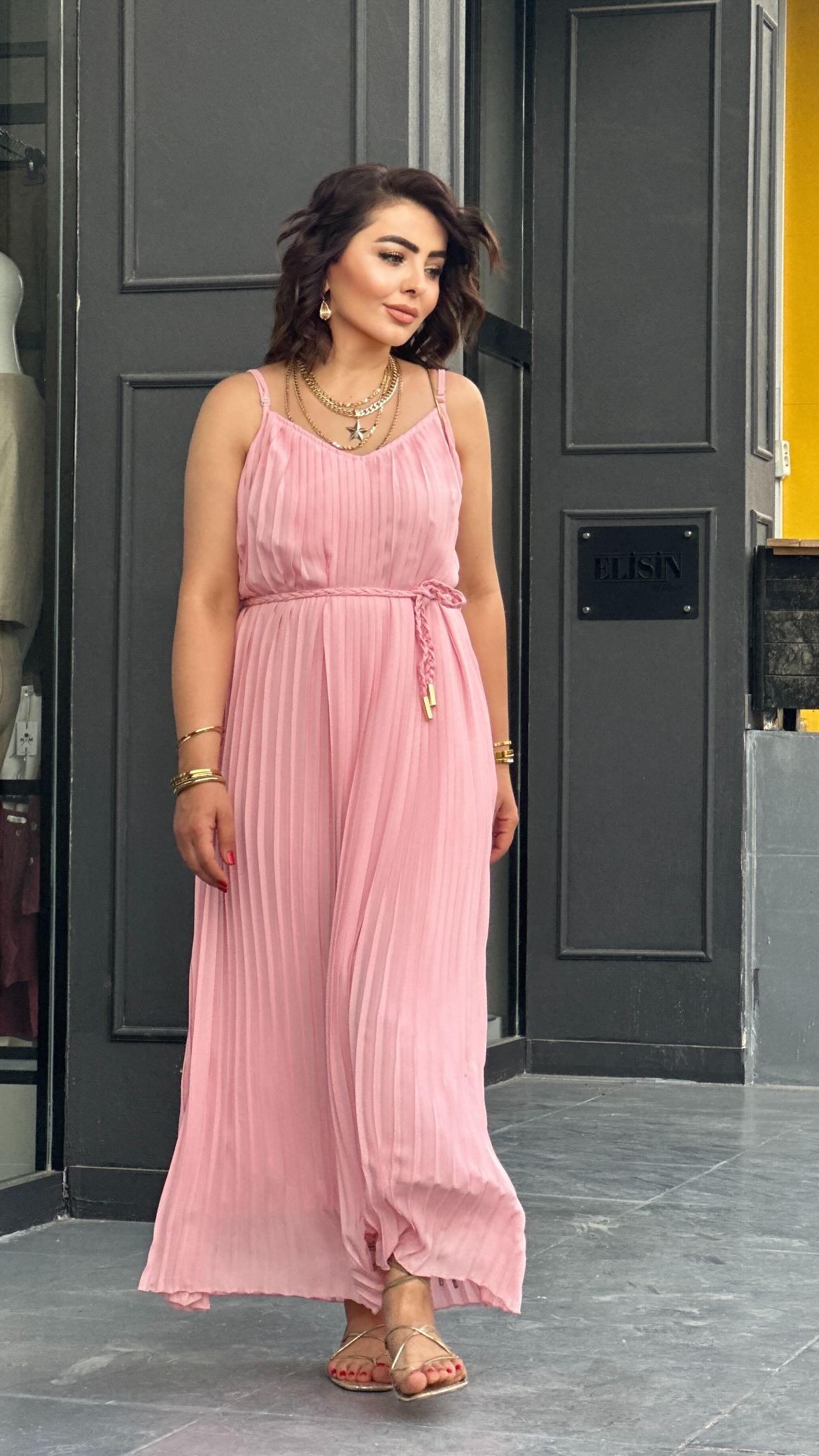 Sugar Pink Strappy Pleated Dress