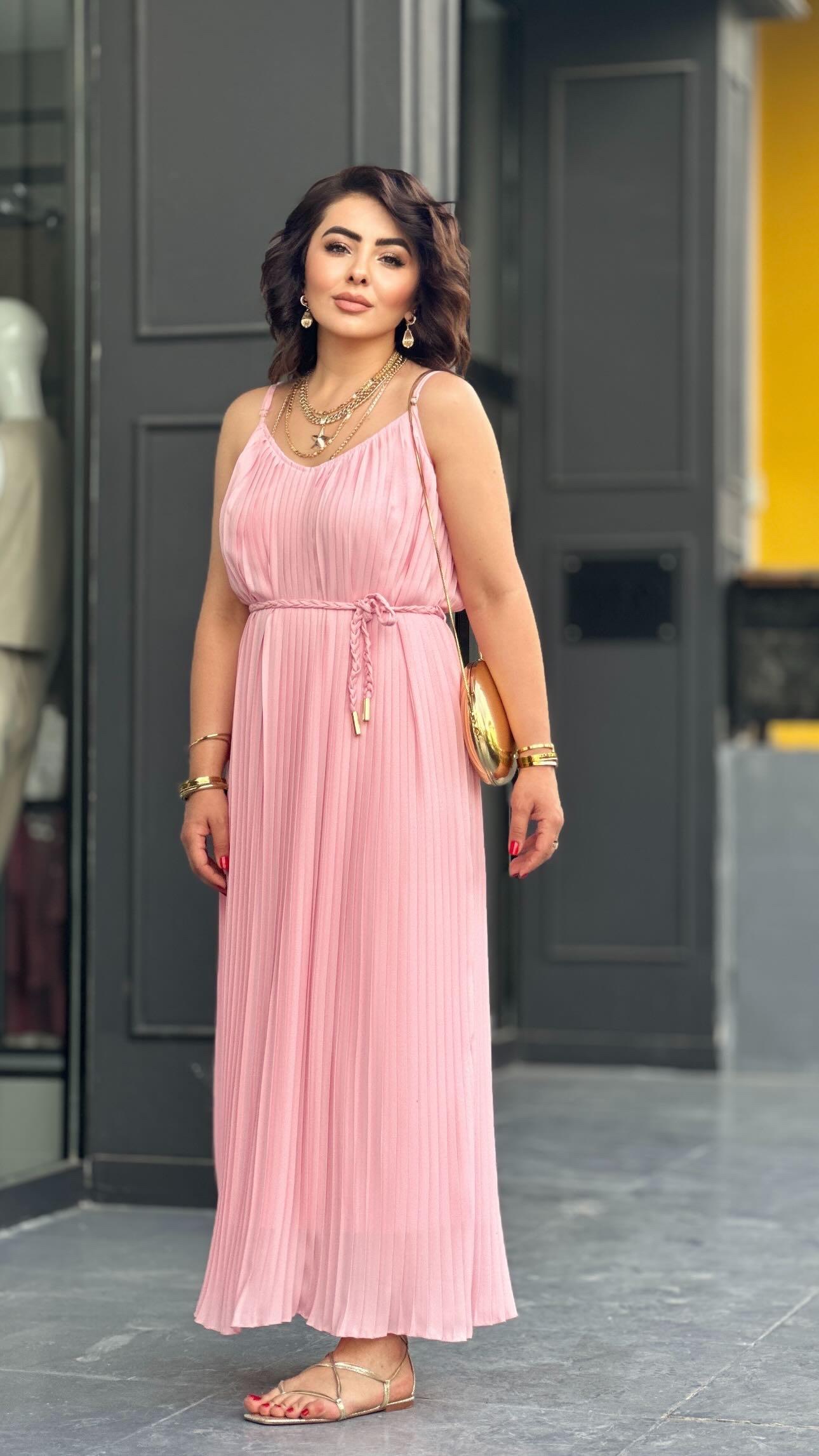 Sugar Pink Strappy Pleated Dress