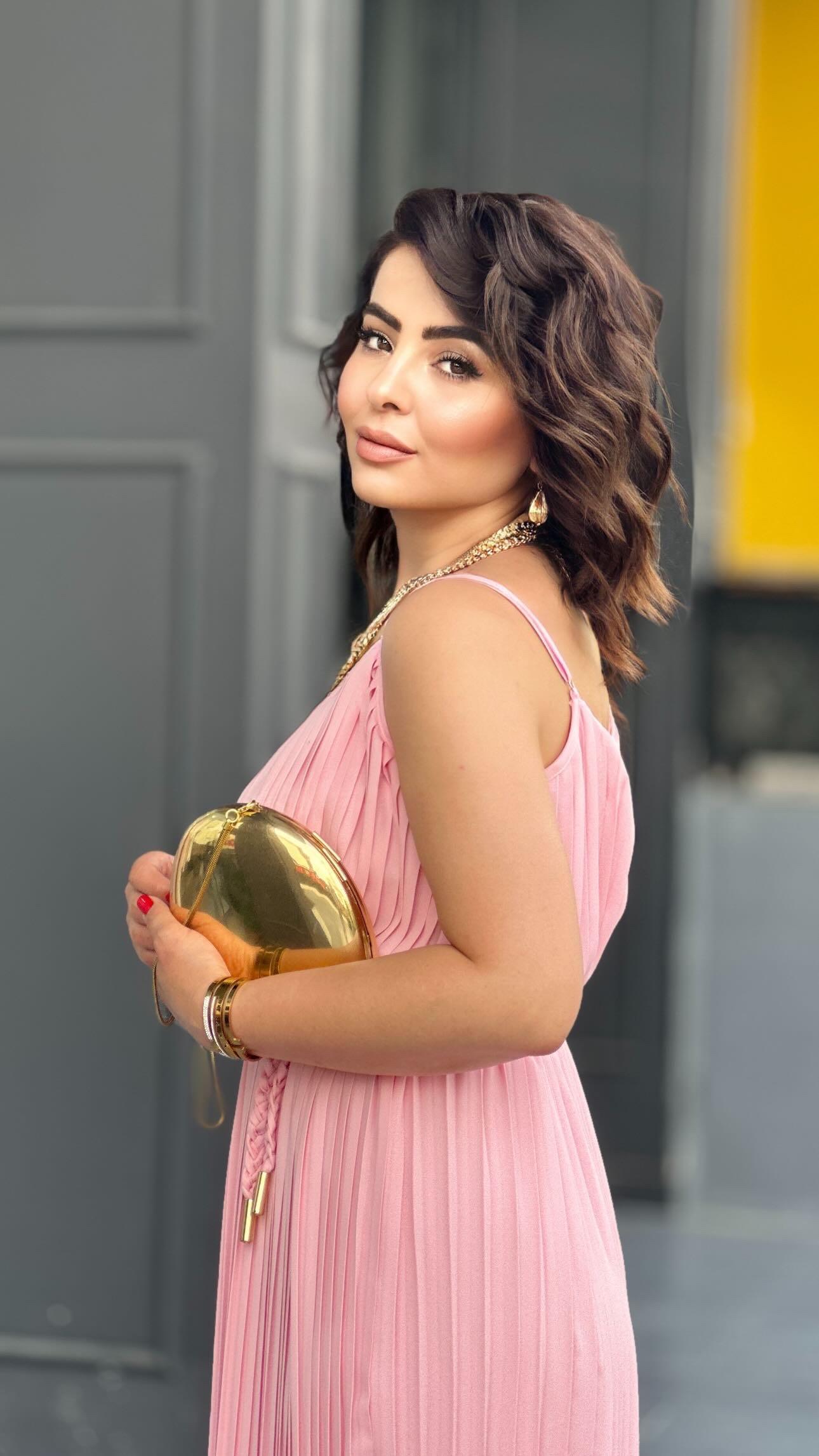 Sugar Pink Strappy Pleated Dress