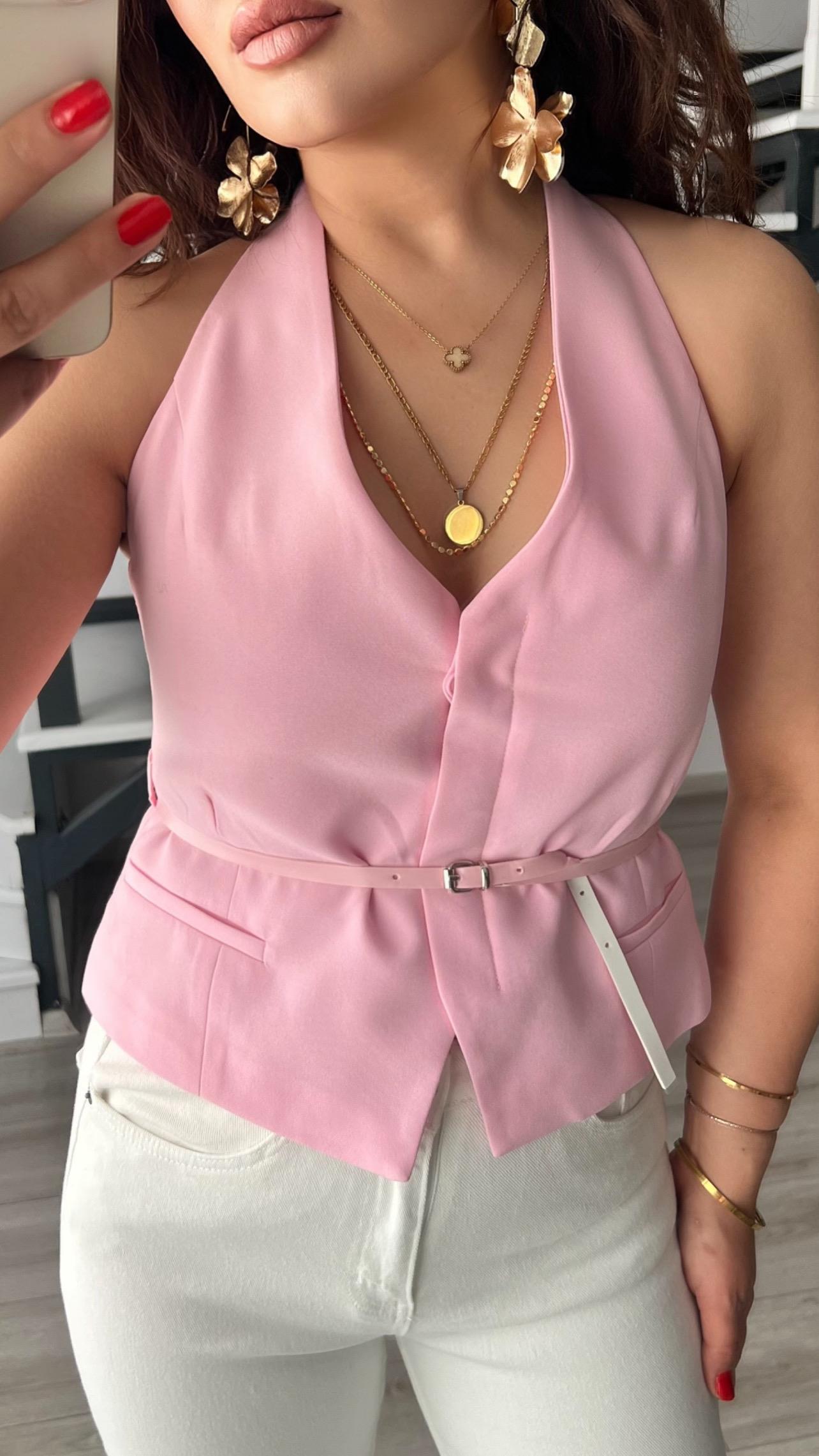 Sugar Pink Belted Vest
