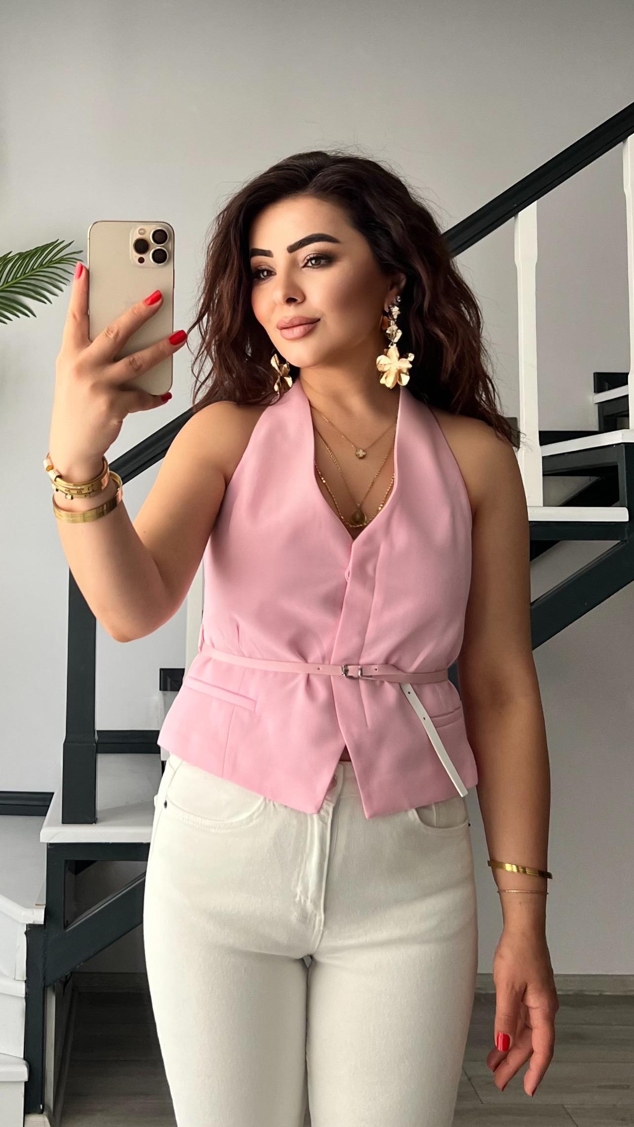 Sugar Pink Belted Vest