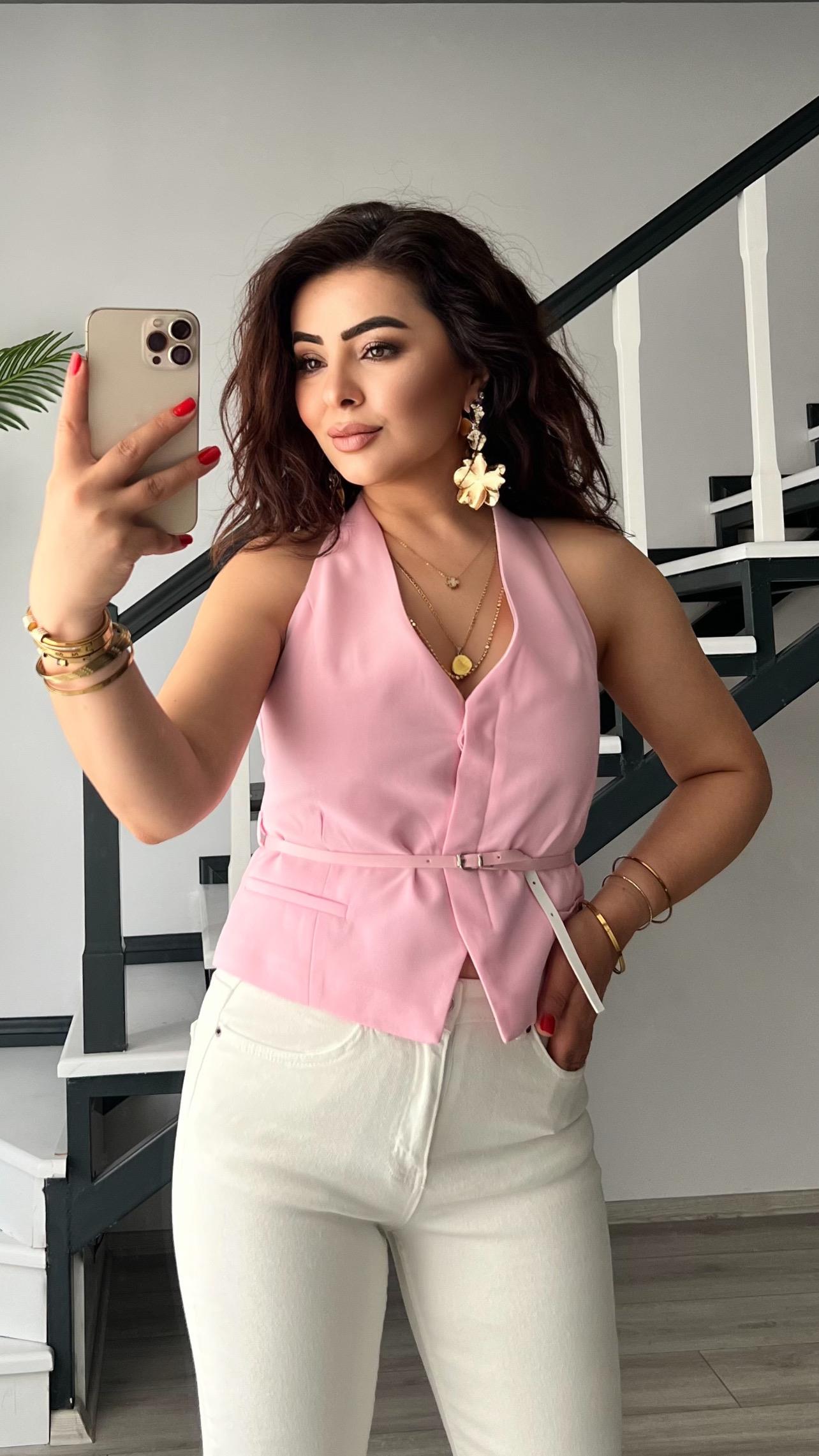 Sugar Pink Belted Vest