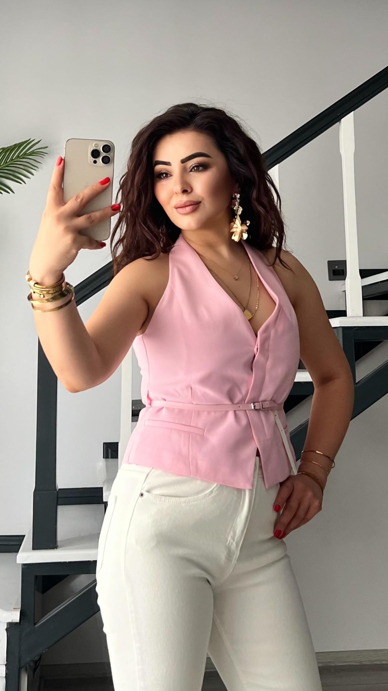 Sugar Pink Belted Vest
