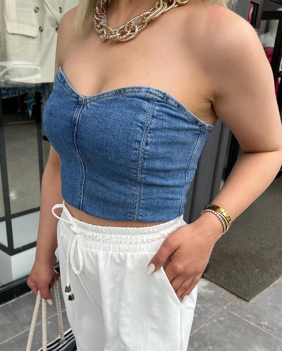 Denim Bustier with Elasticated Back