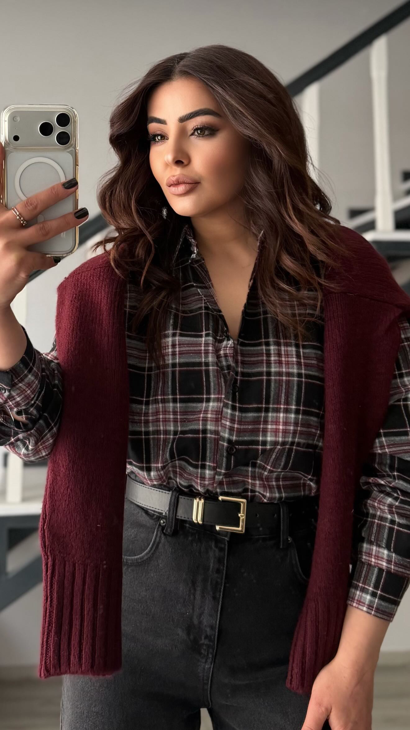 Black-Burgundy Plaid Flannel Shirt