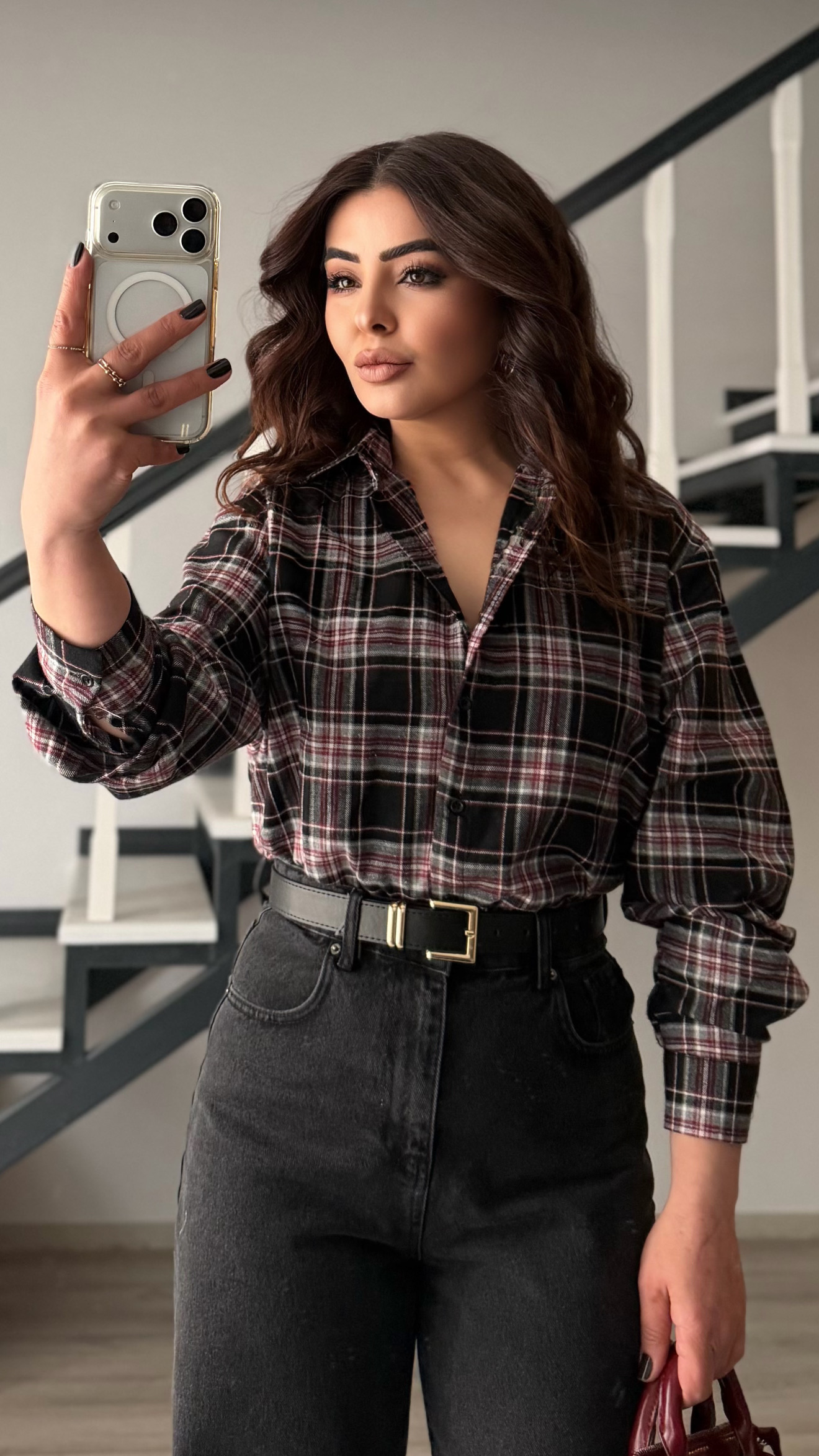 Black-Burgundy Plaid Flannel Shirt