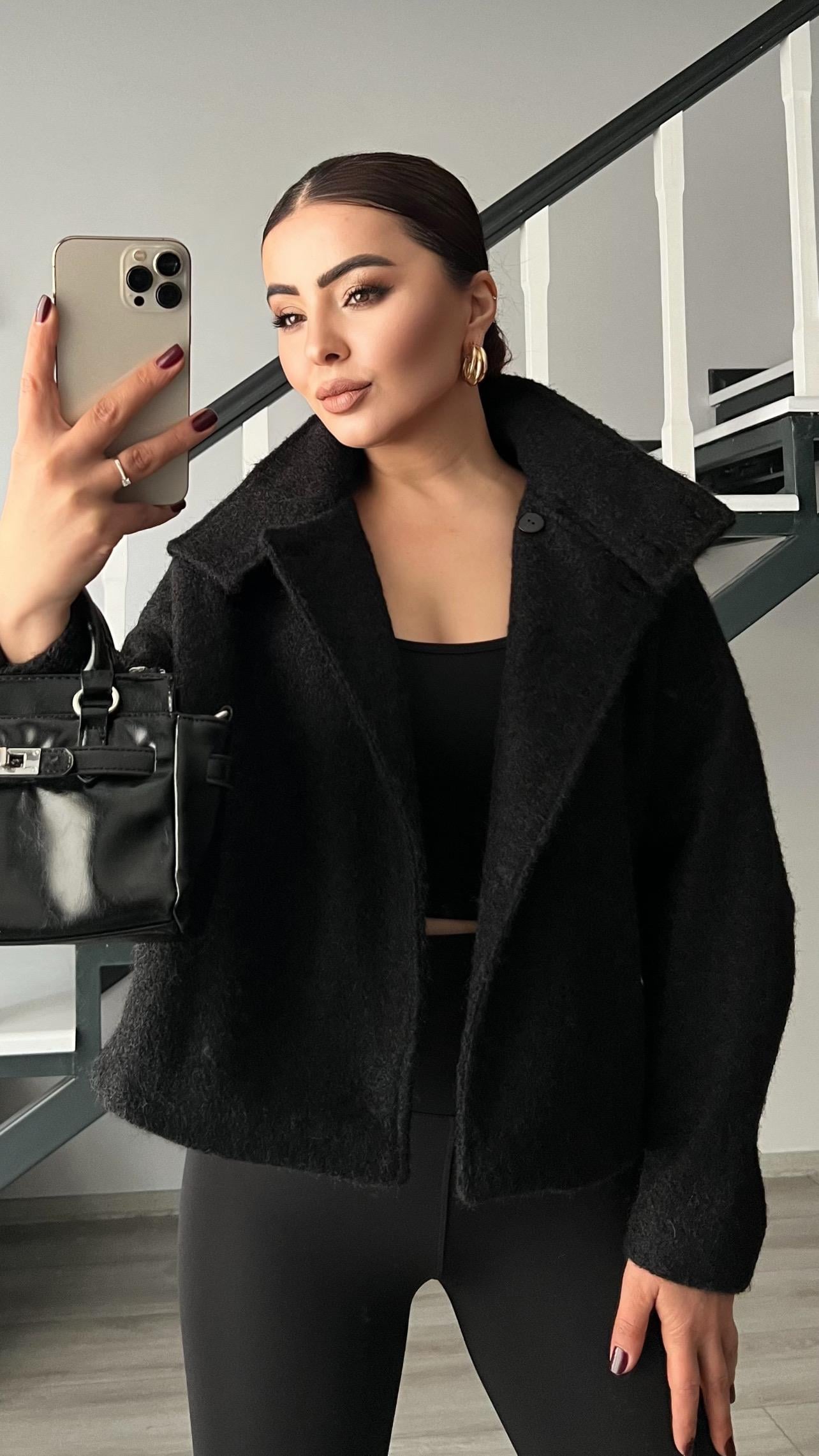 Siyah Buklet Yarım Balıkçı Mont
