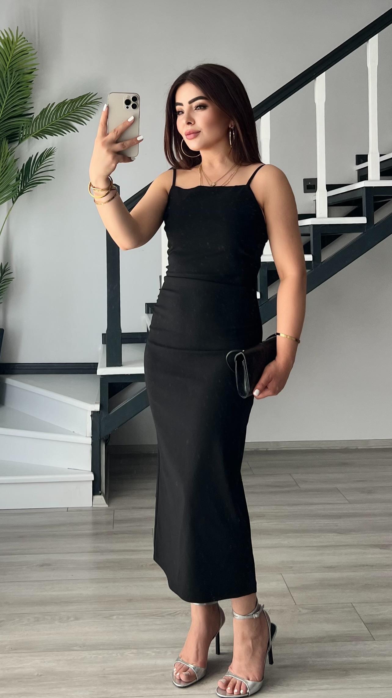 Black Ruched Dress with Adjustable Straps