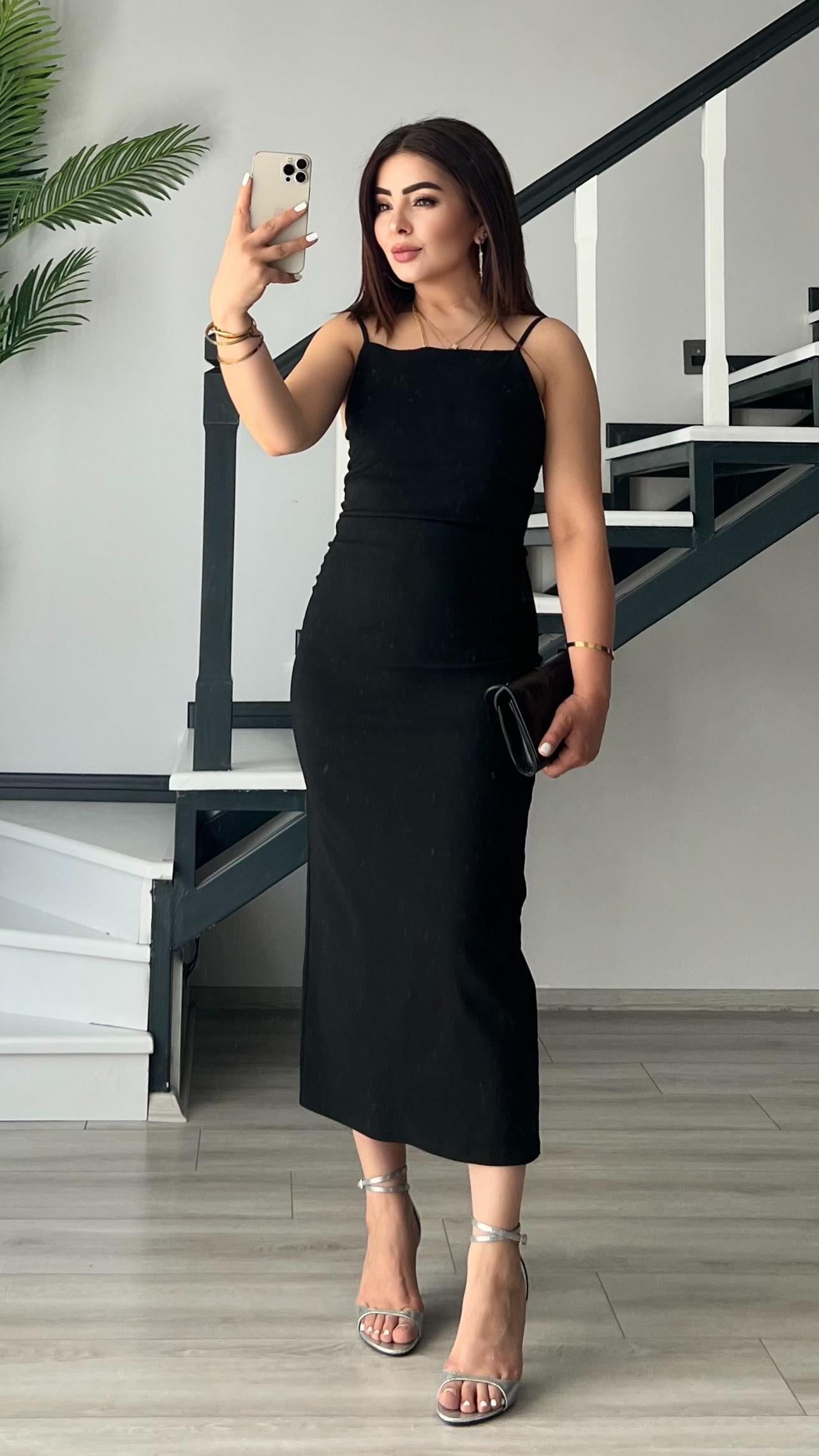 Black Ruched Dress with Adjustable Straps
