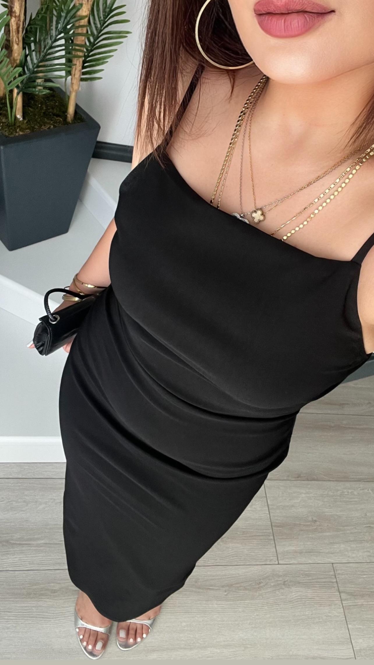 Black Ruched Dress with Adjustable Straps