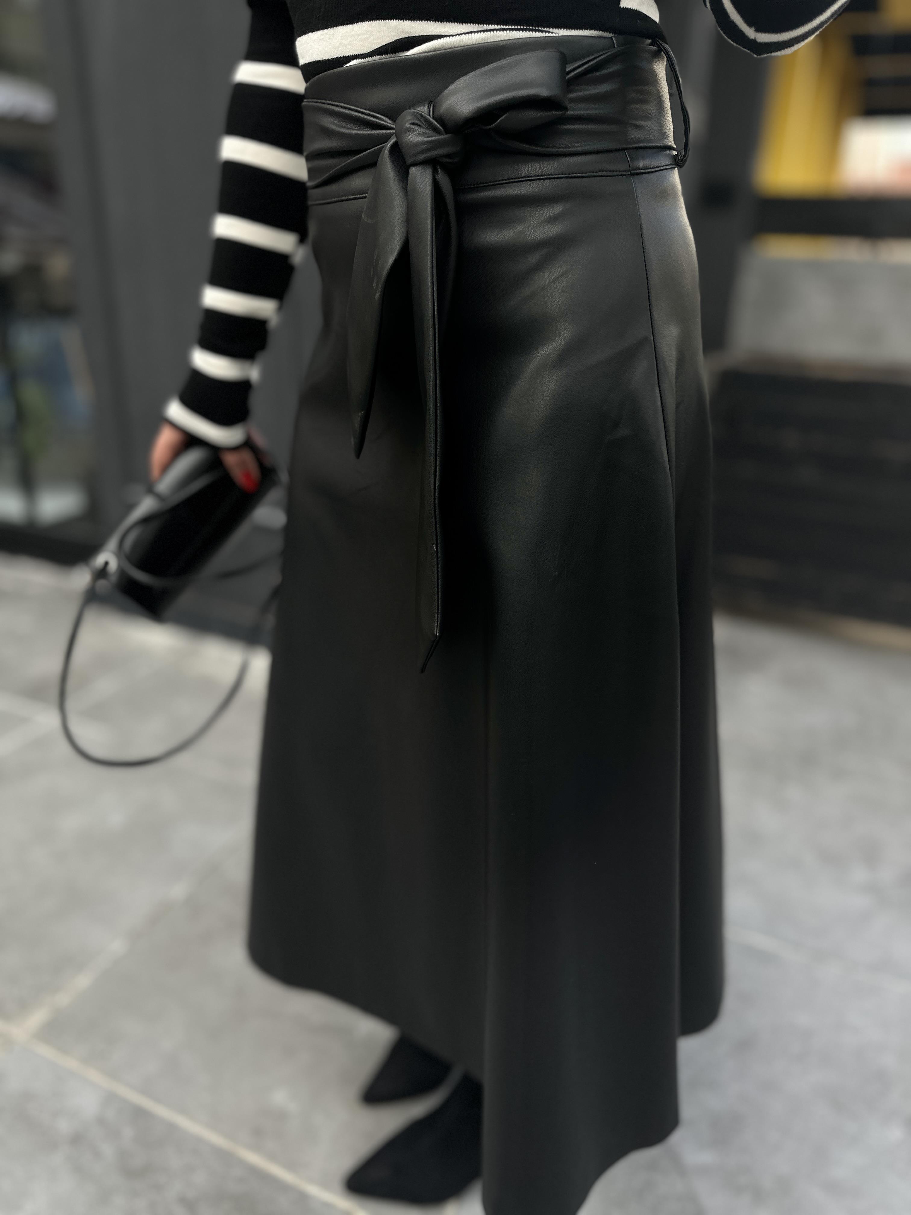 Black Leather Skirt with Bell Belt