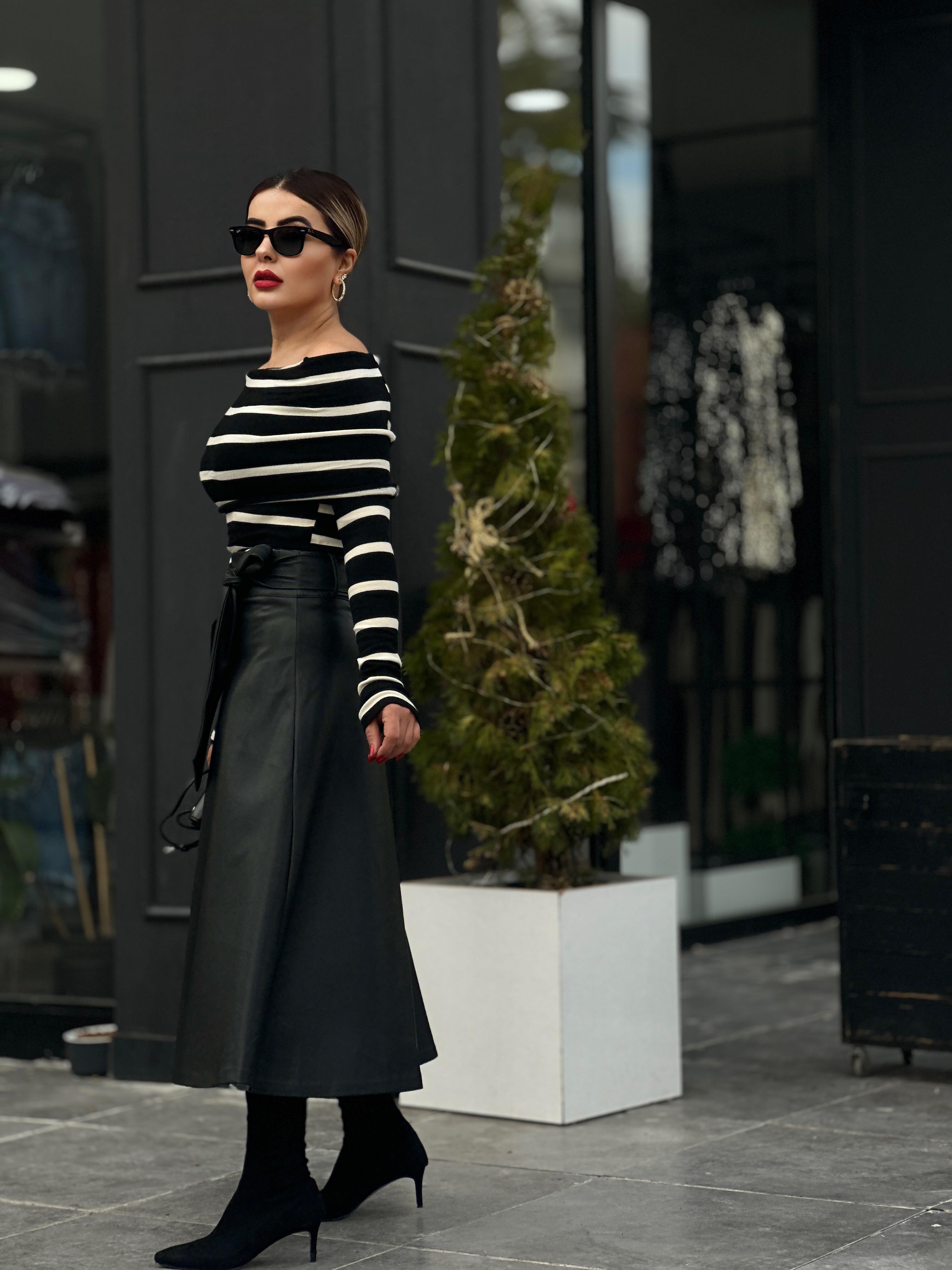 Black Leather Skirt with Bell Belt