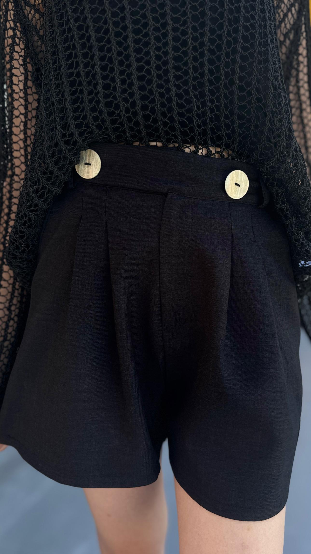 Black Shorts with Double Button Detail