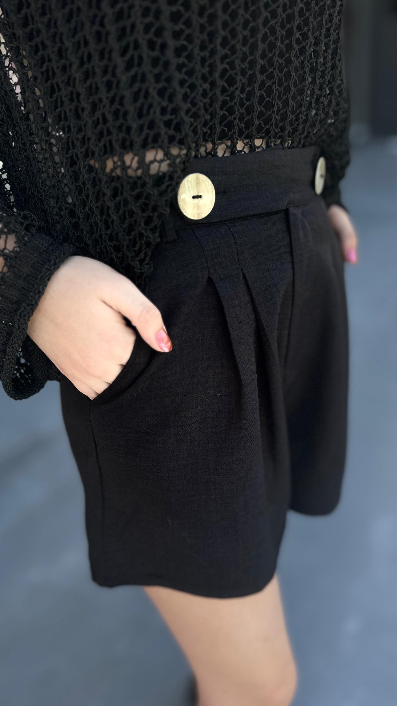 Black Shorts with Double Button Detail