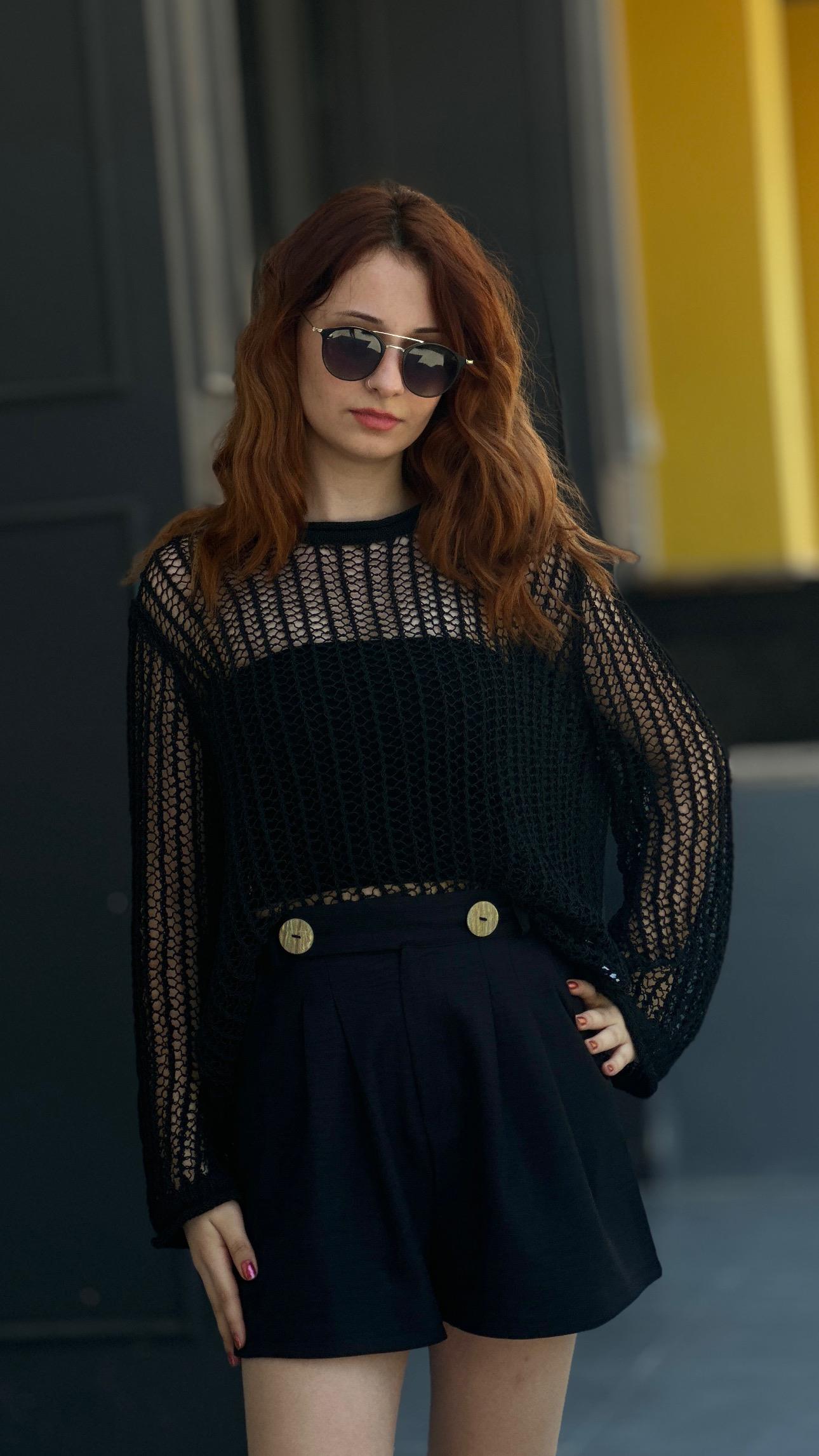 Black Shorts with Double Button Detail