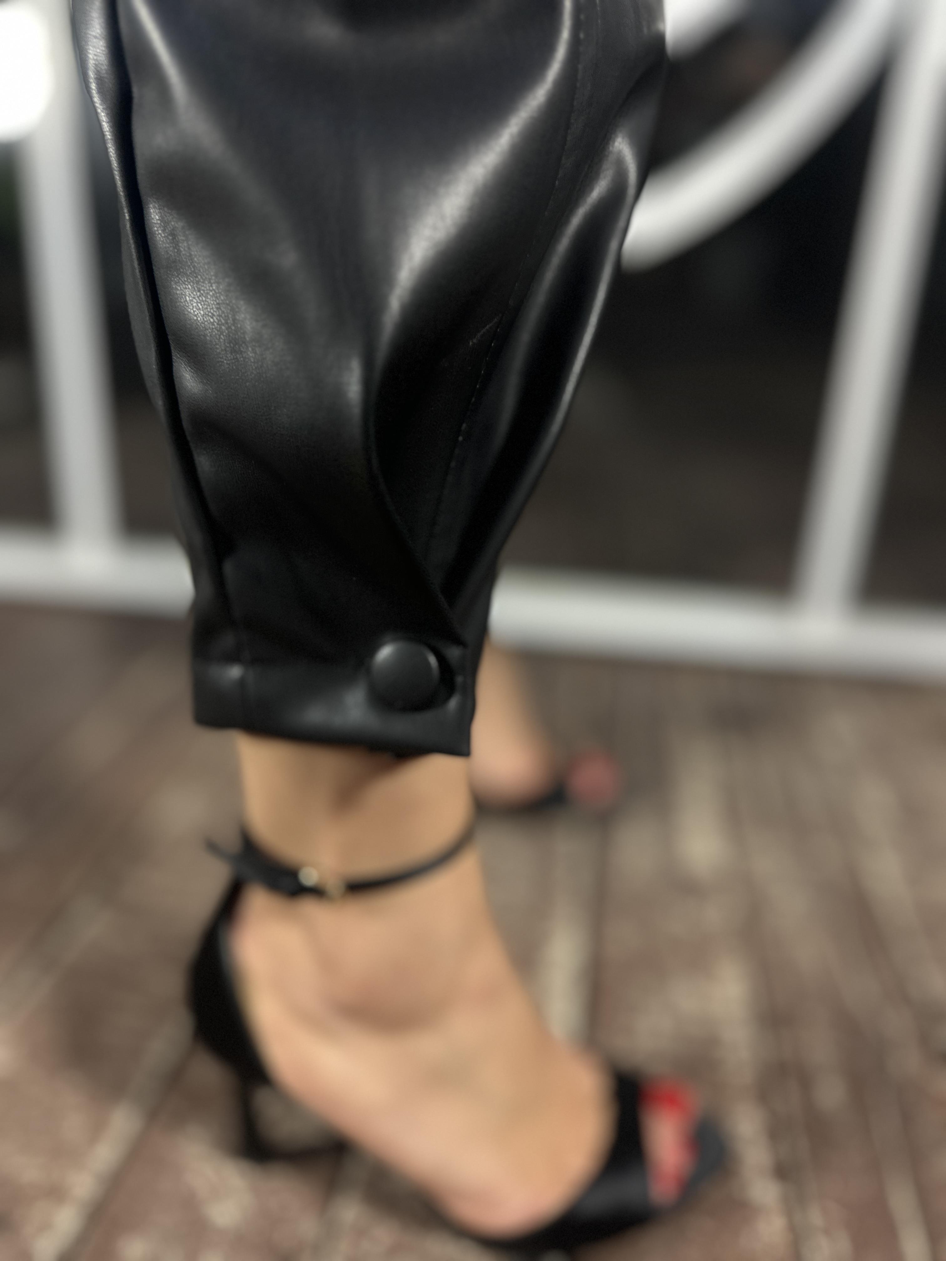 Black Leather Button-Down Slouchy Pants