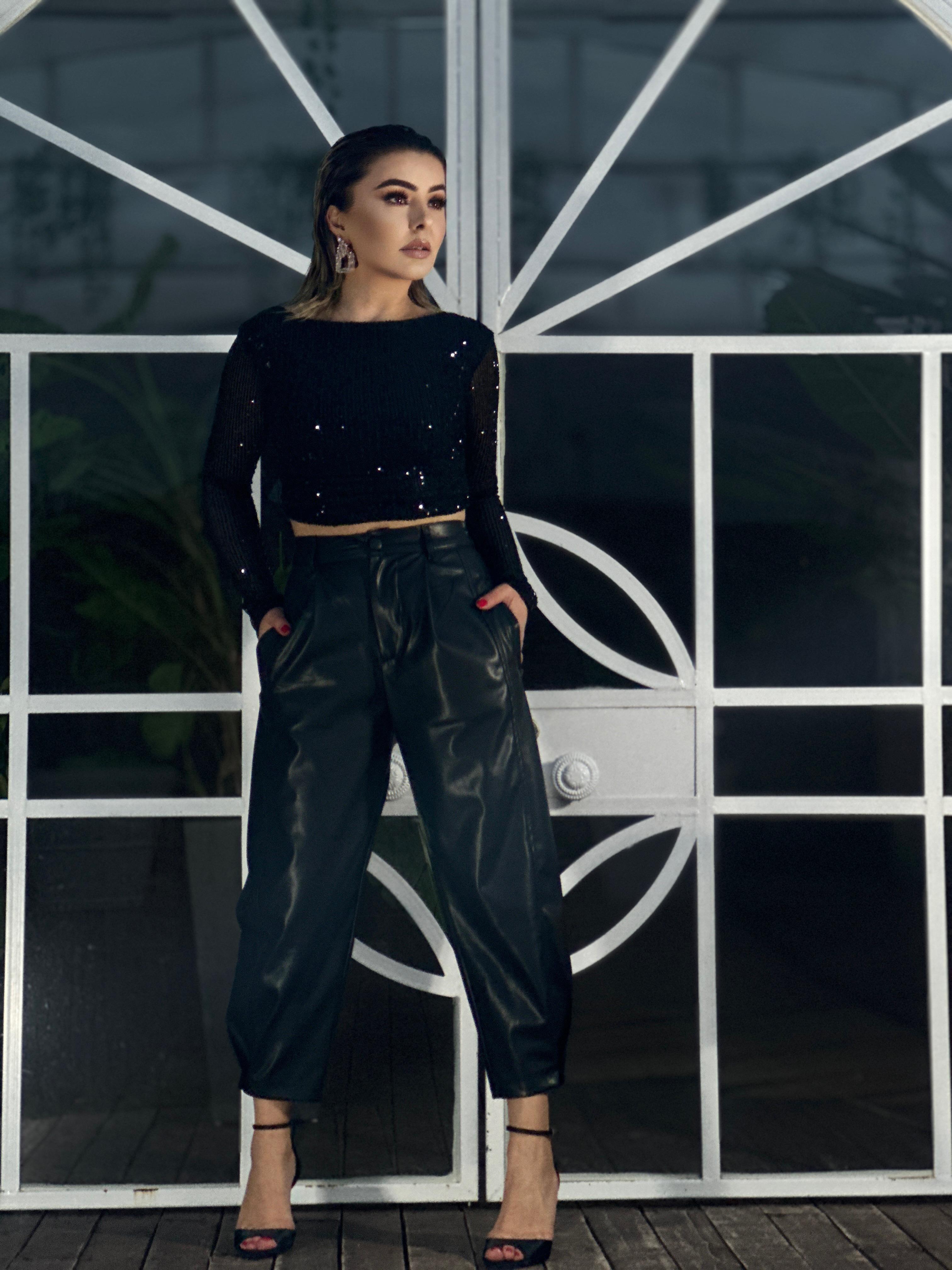 Black Leather Button-Down Slouchy Pants