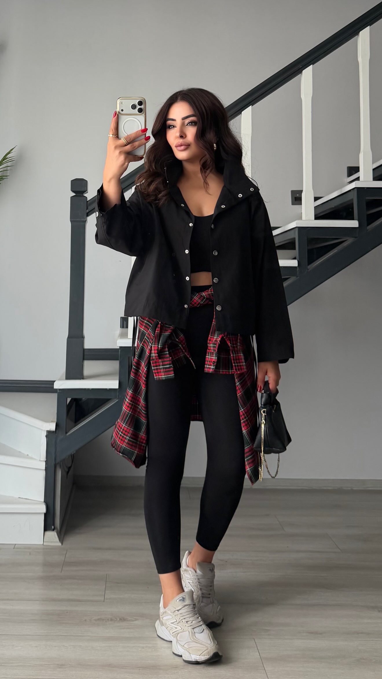 Black Stand-Up Collar Shirred Detail Lined Raincoat