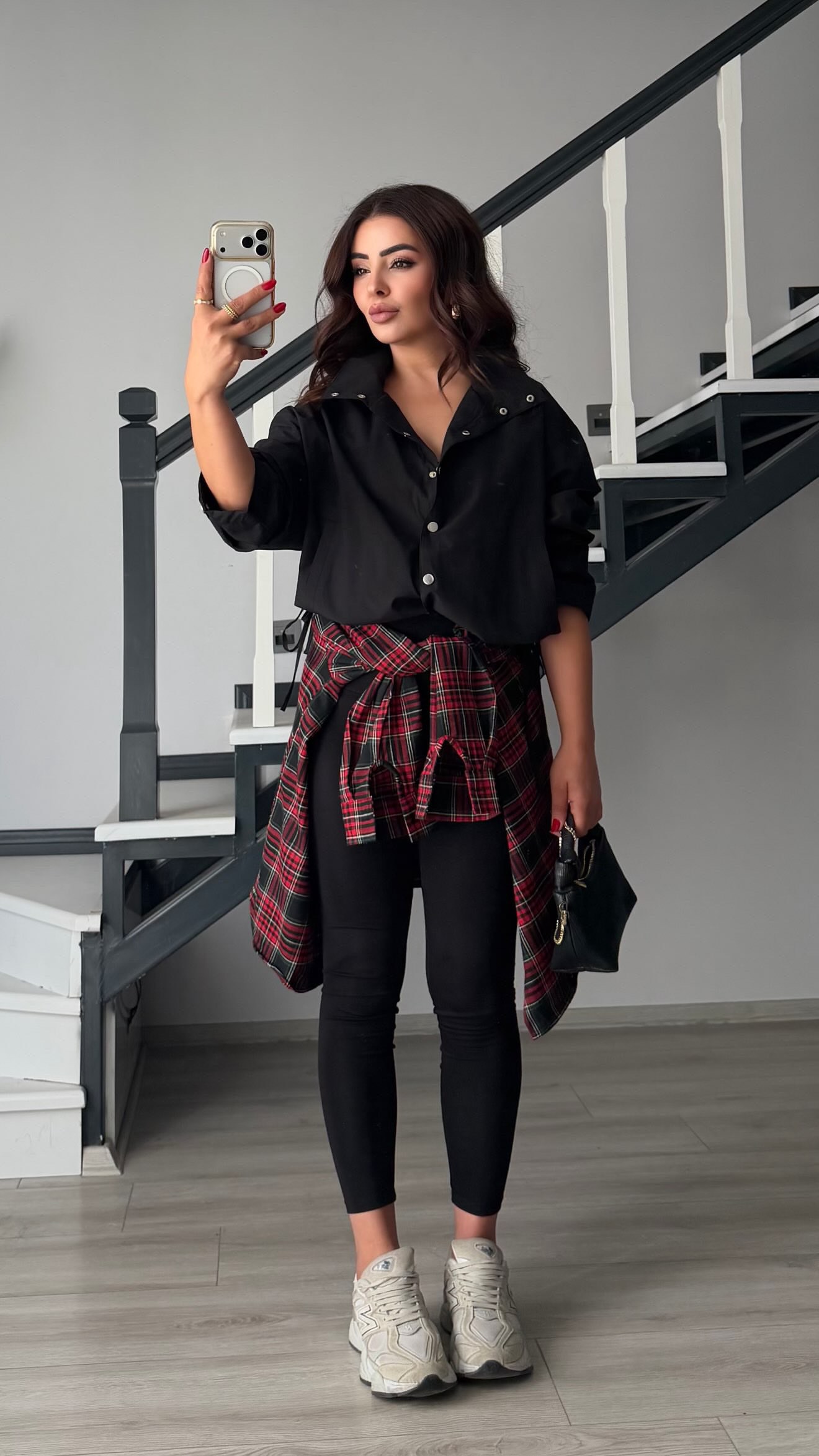 Black Stand-Up Collar Shirred Detail Lined Raincoat