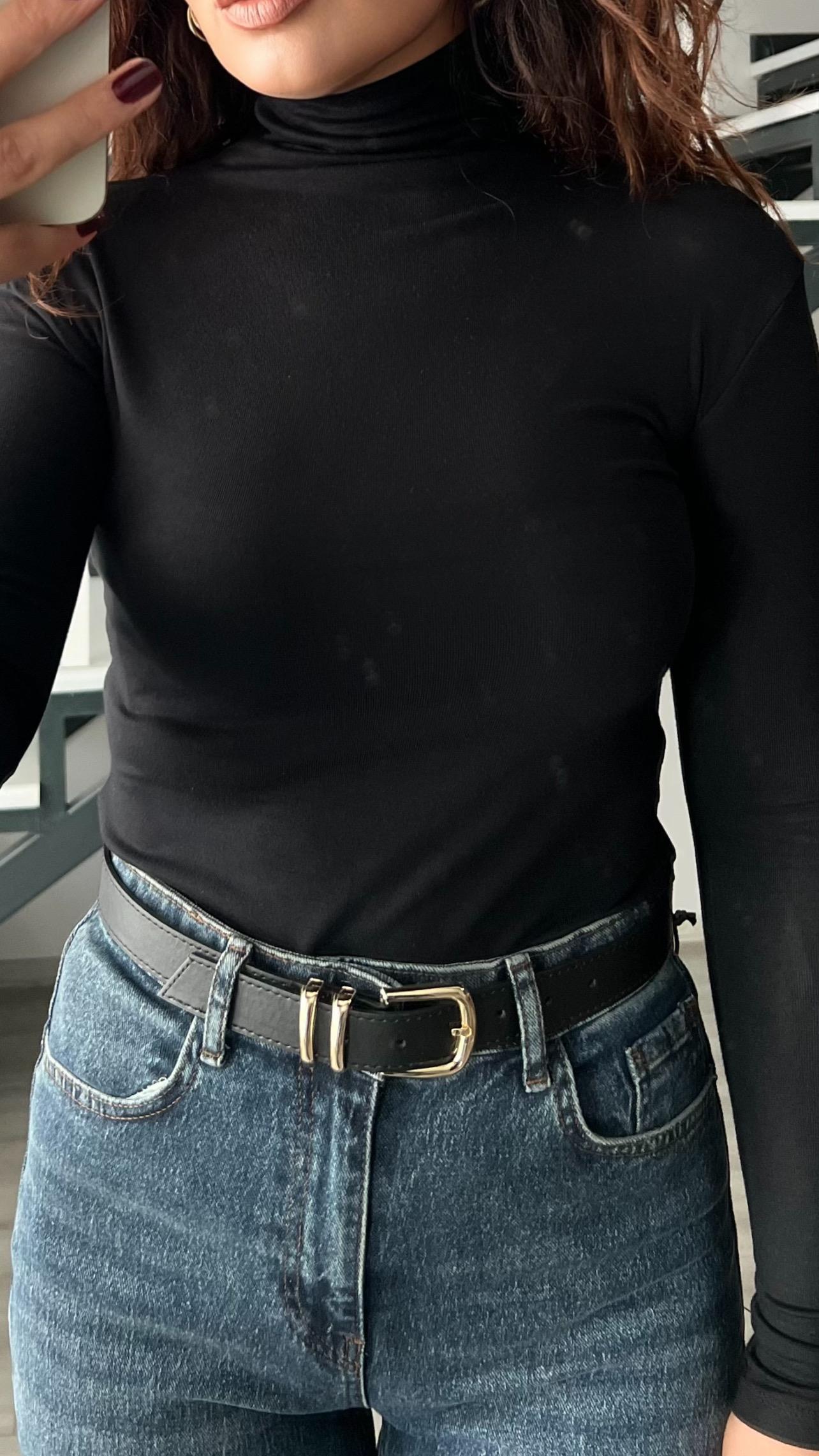 Black Double Modal Turtleneck Blouse