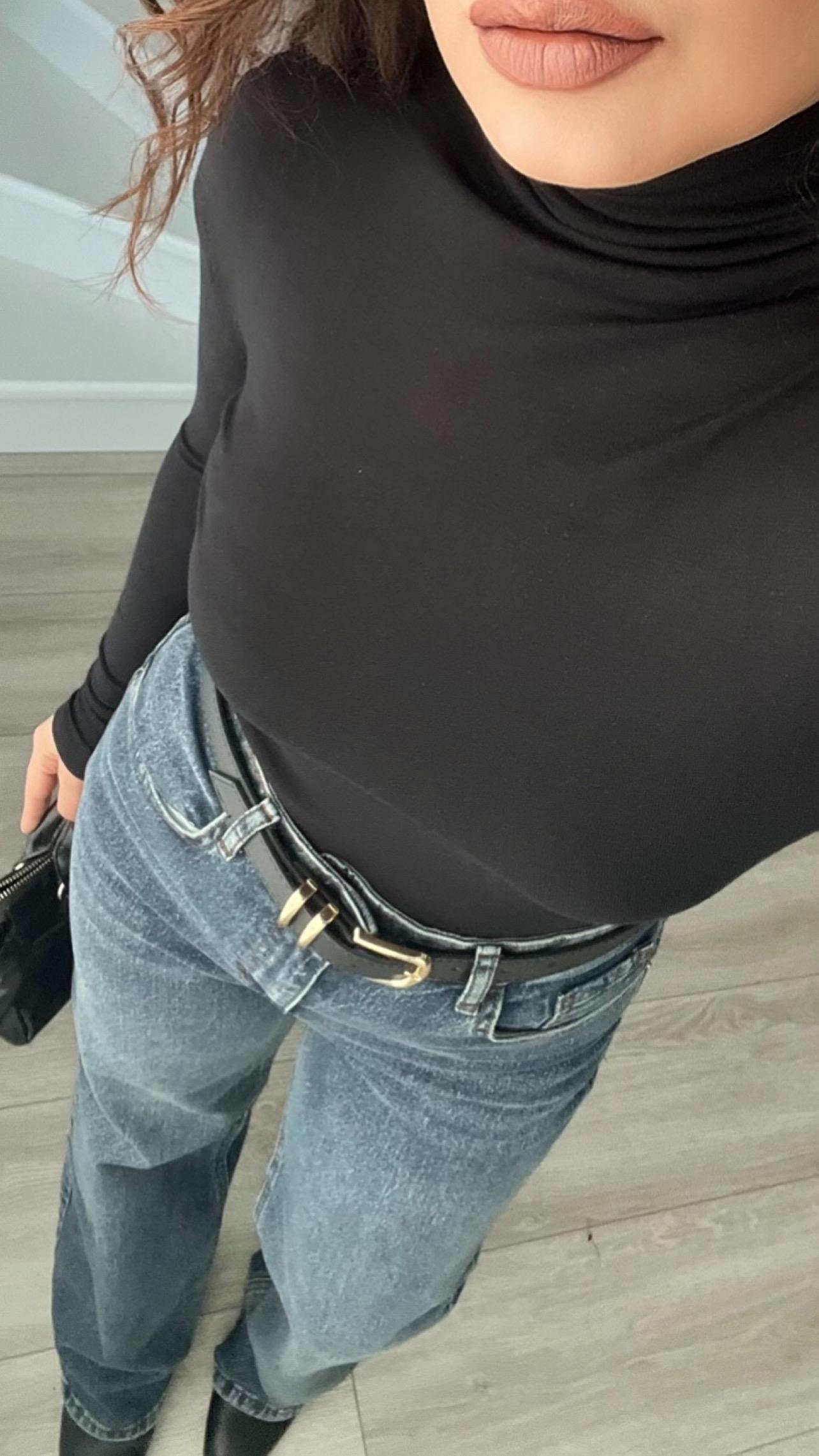 Black Double Modal Turtleneck Blouse