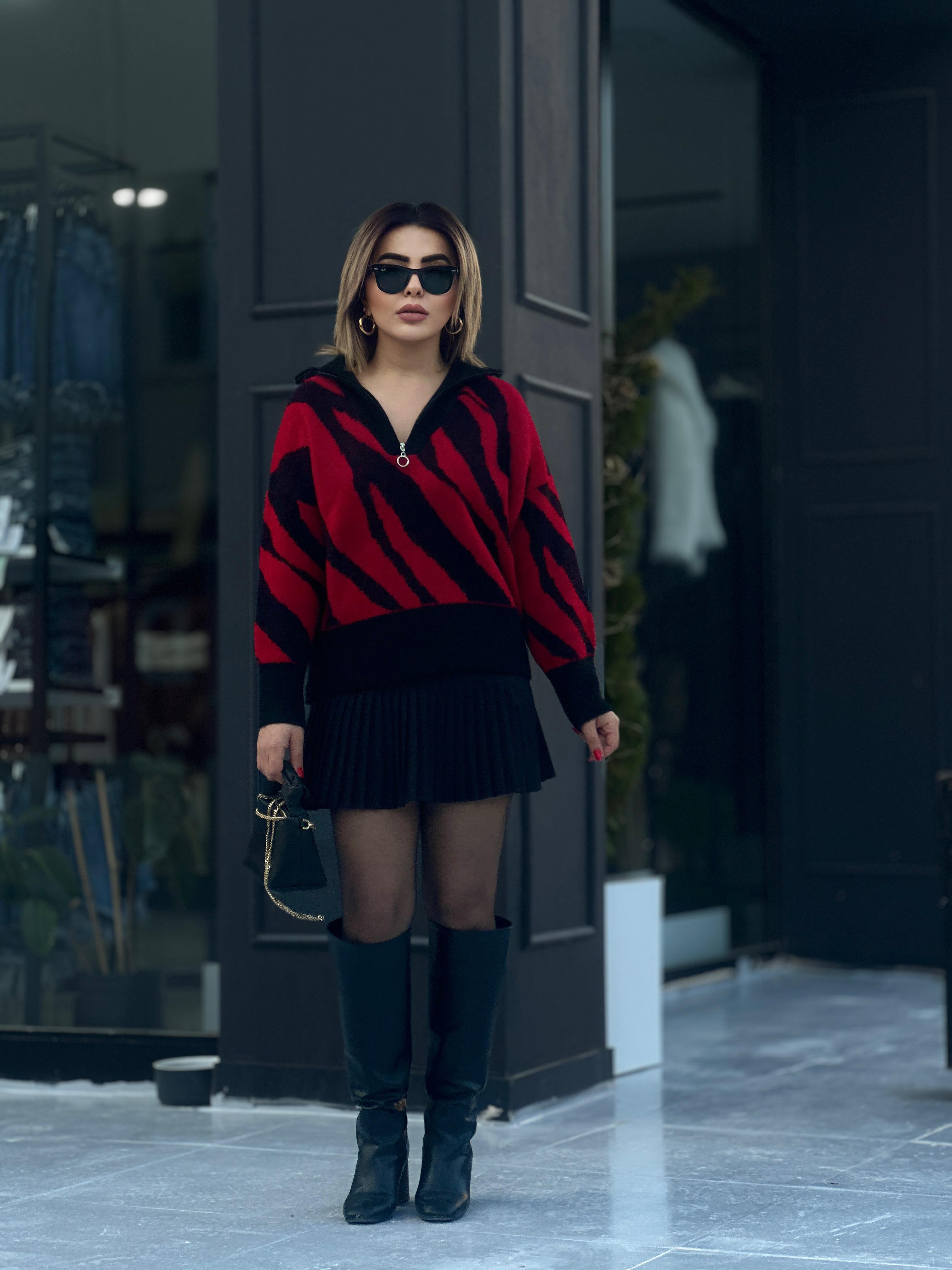 Black Double Pleated Mini Skirt