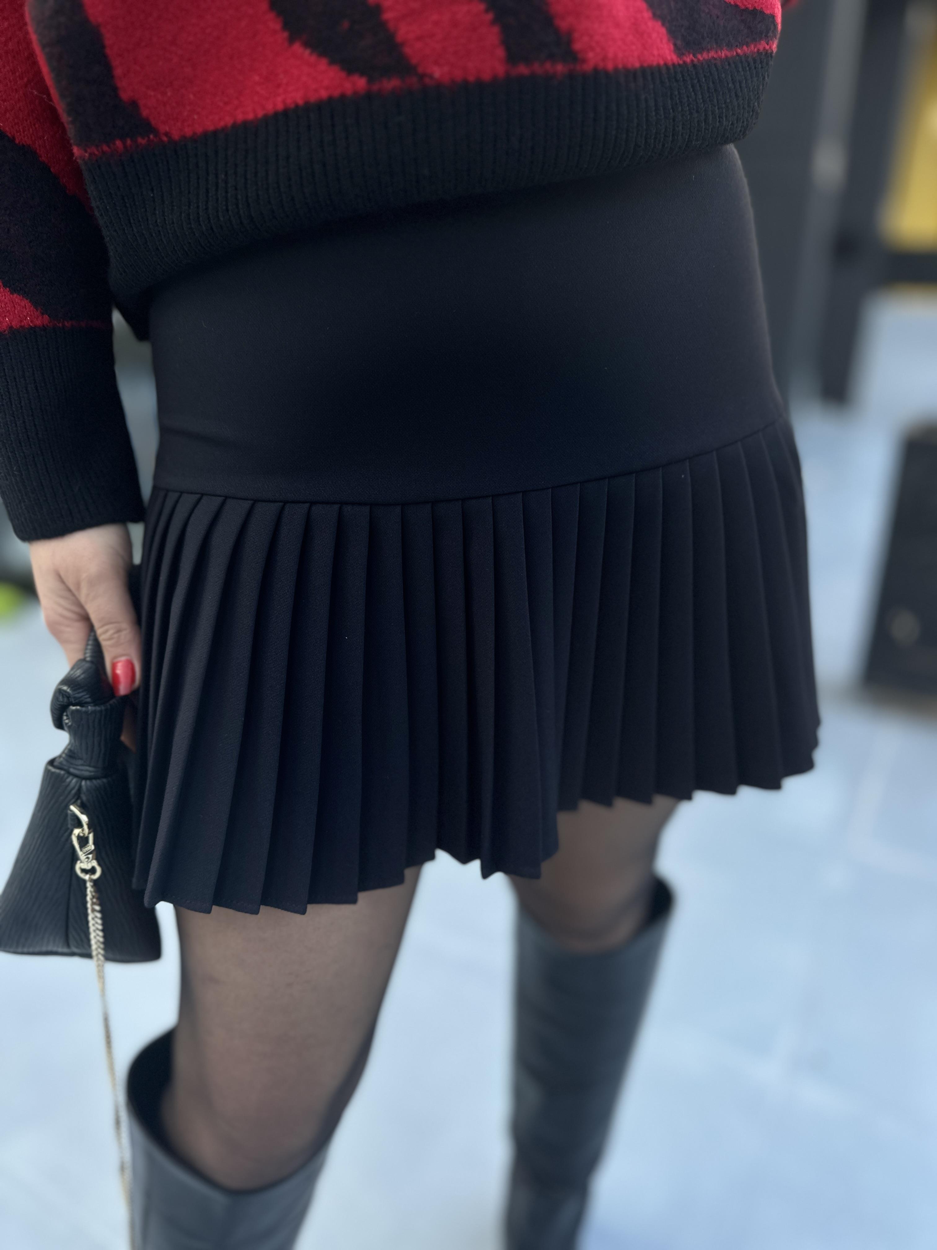 Black Double Pleated Mini Skirt