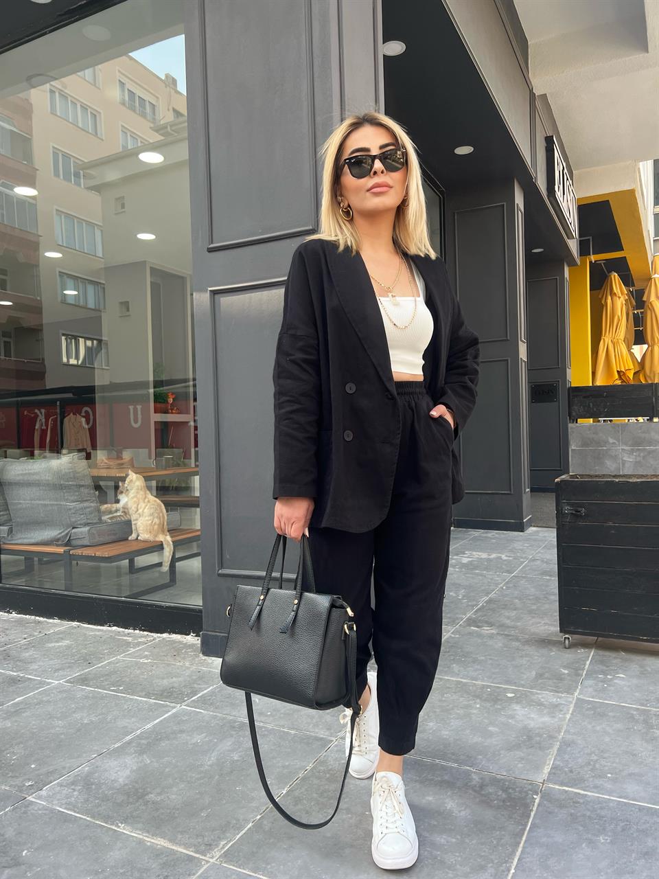 Black Canvas Sport Pants and Jacket Set
