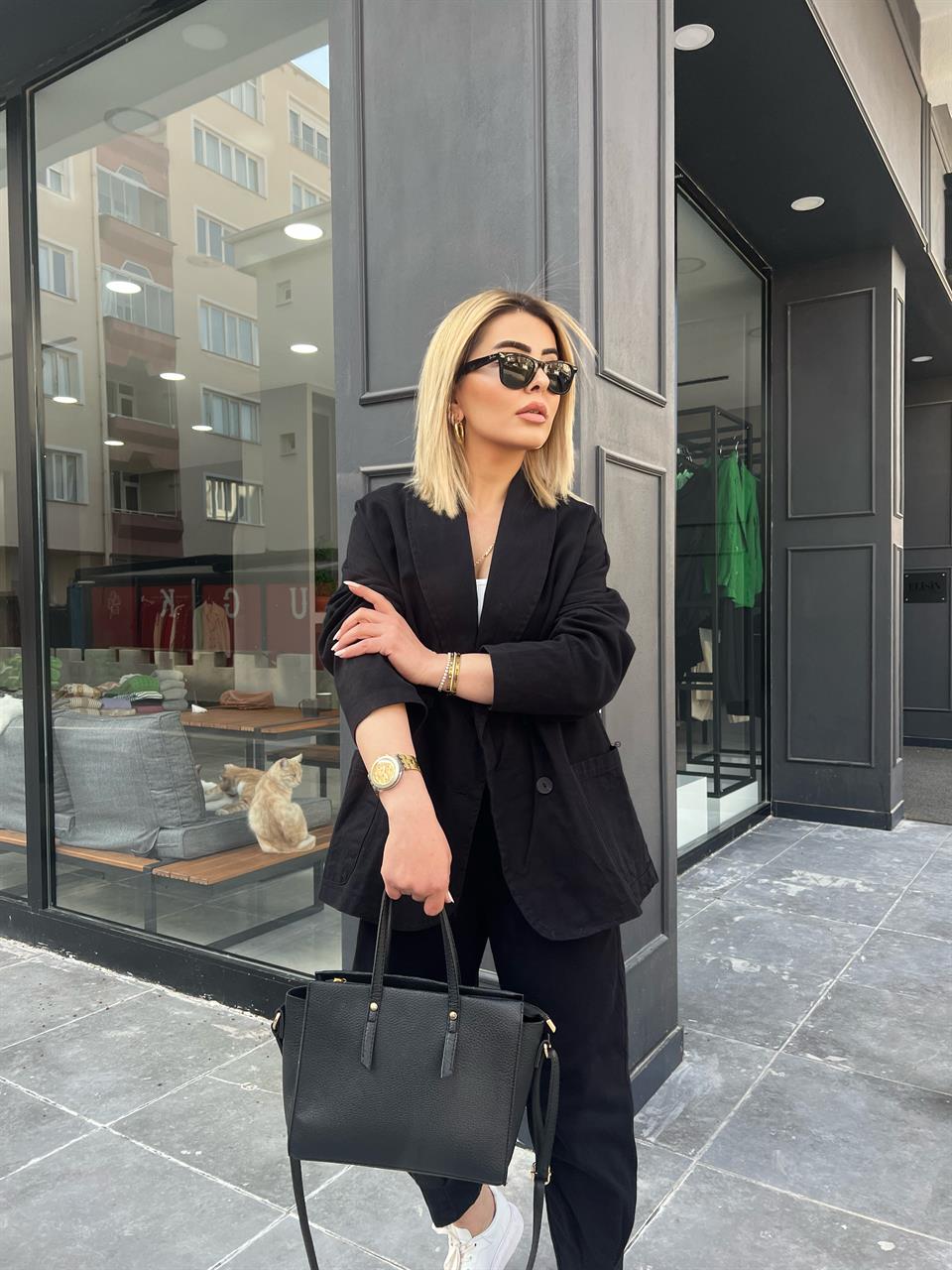 Black Canvas Sport Pants and Jacket Set