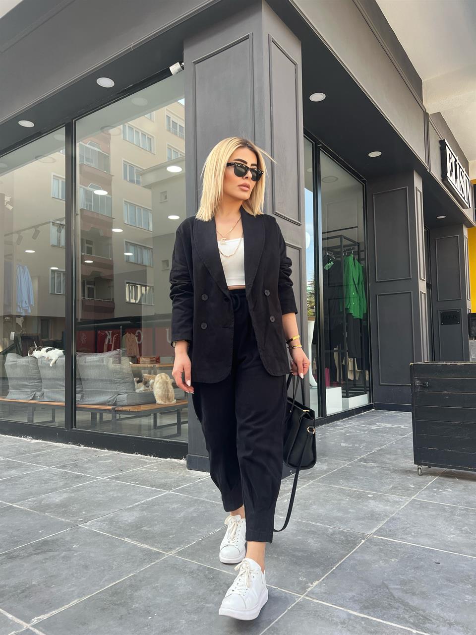 Black Canvas Sport Pants and Jacket Set