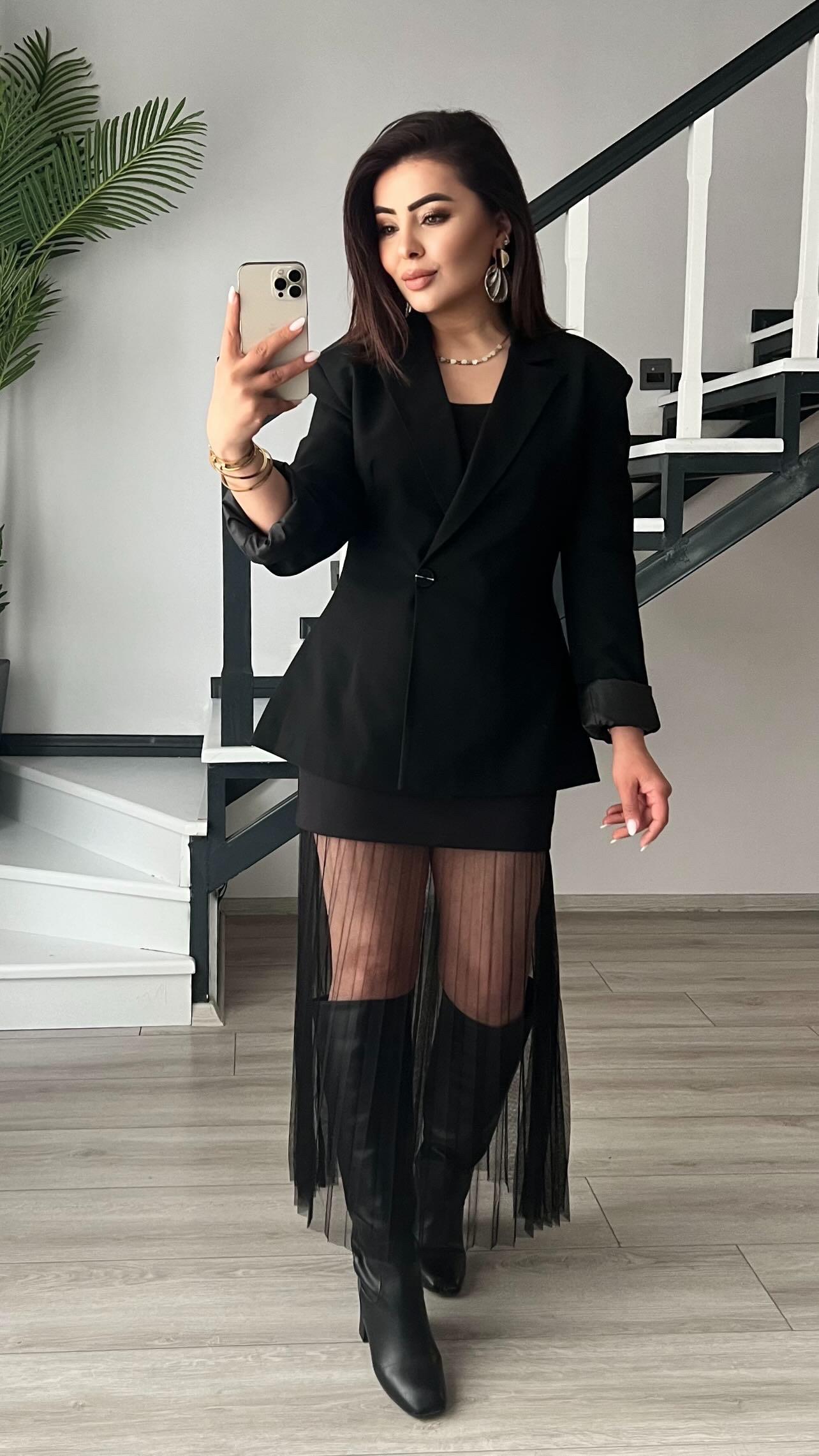 Black Tulle Skirt with Flap Pockets