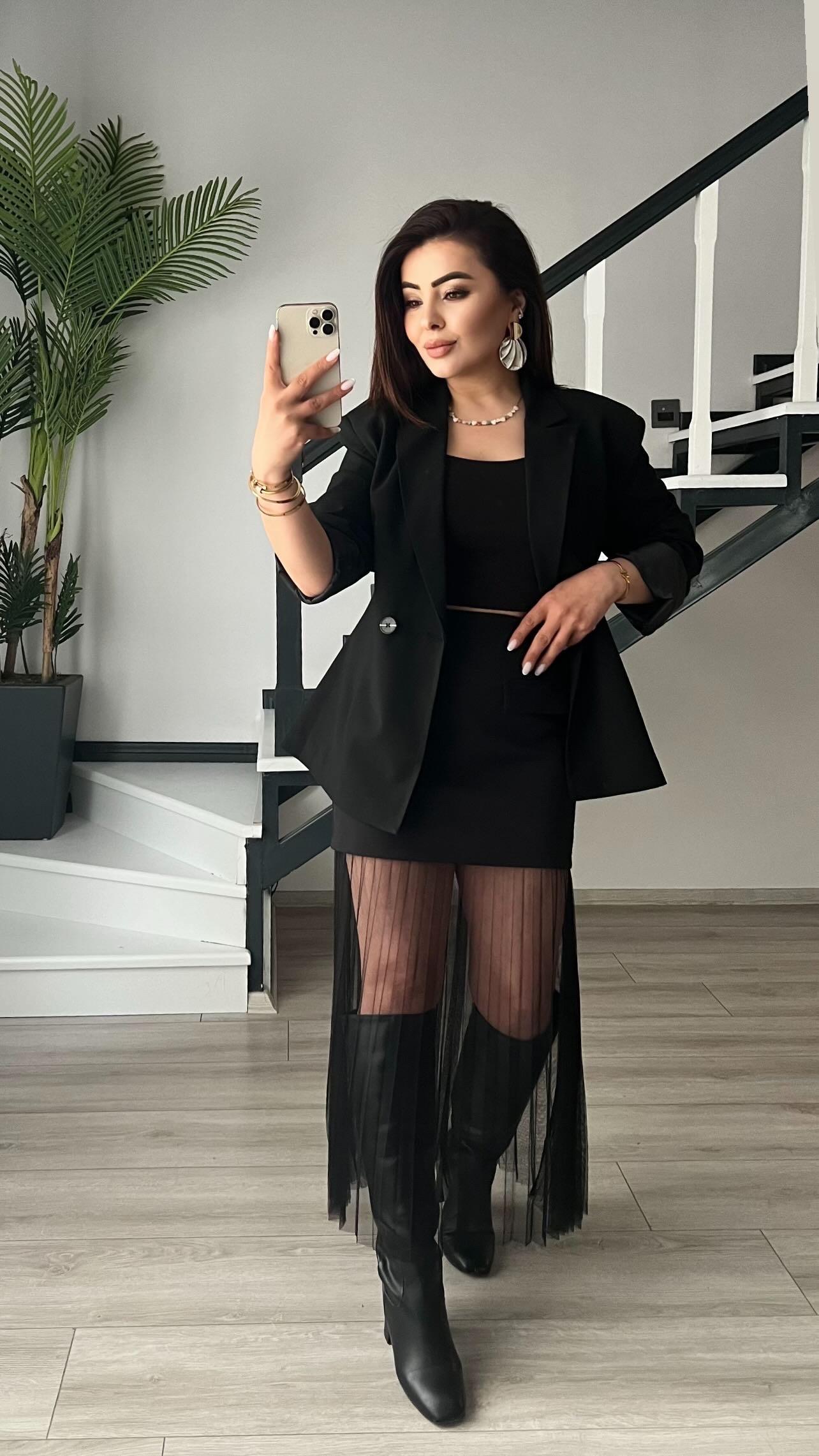 Black Tulle Skirt with Flap Pockets
