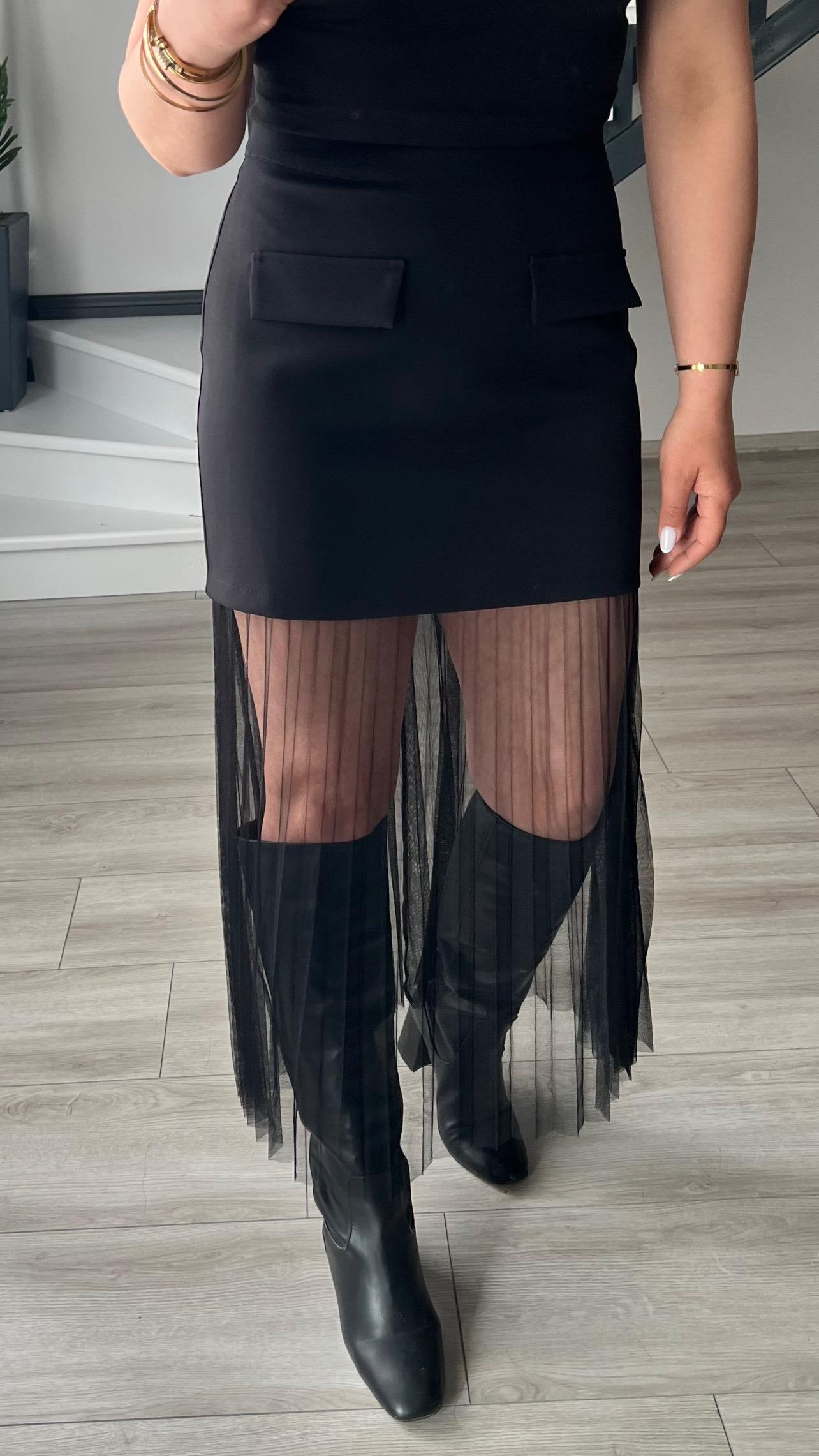 Black Tulle Skirt with Flap Pockets