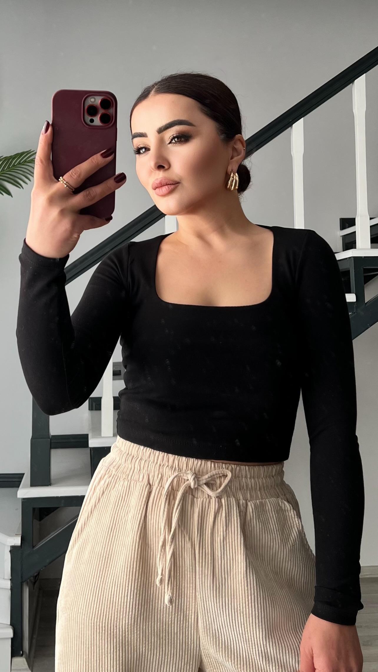 Black Square Neck Blouse