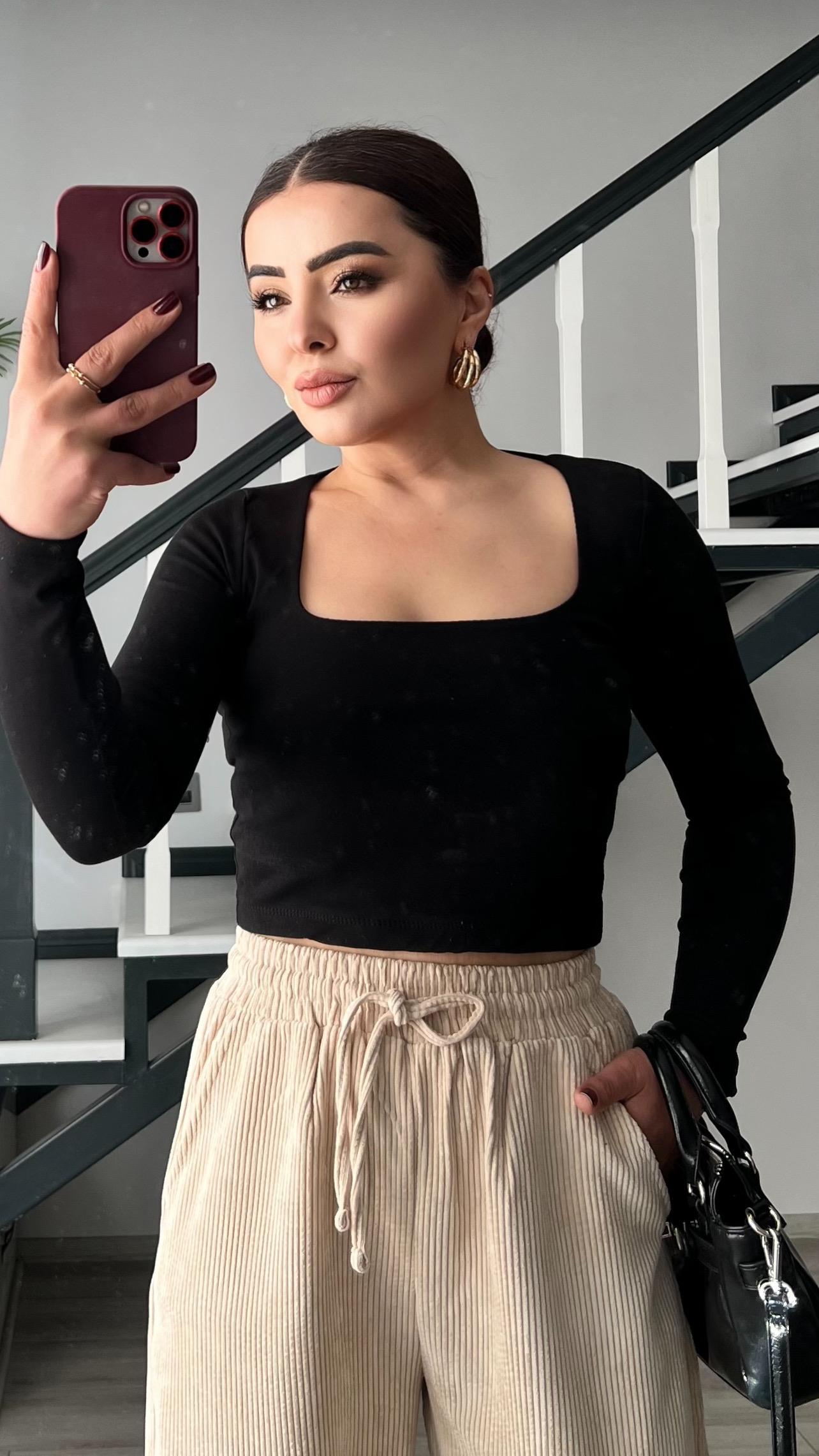 Black Square Neck Blouse