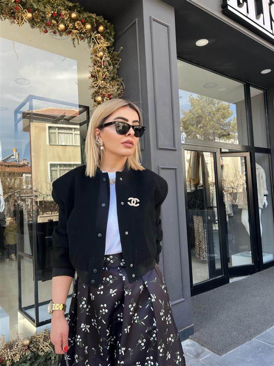 Siyah Kaşe Bomber Mont