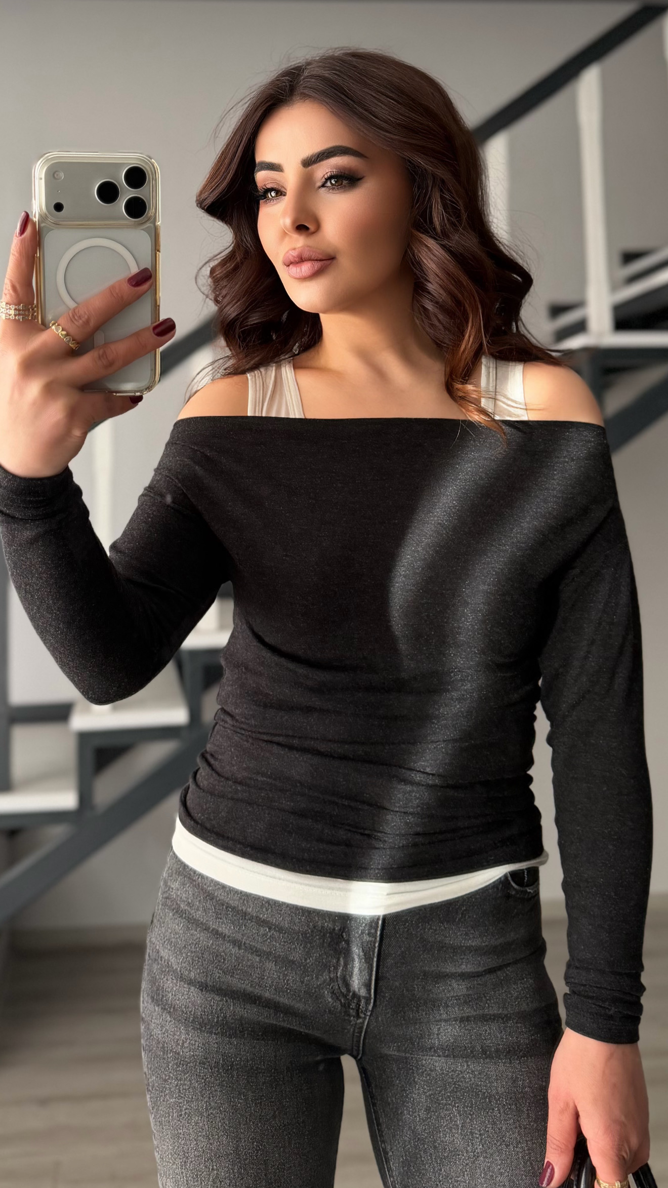 Black Boat Neck Blouse-Tank Top Set