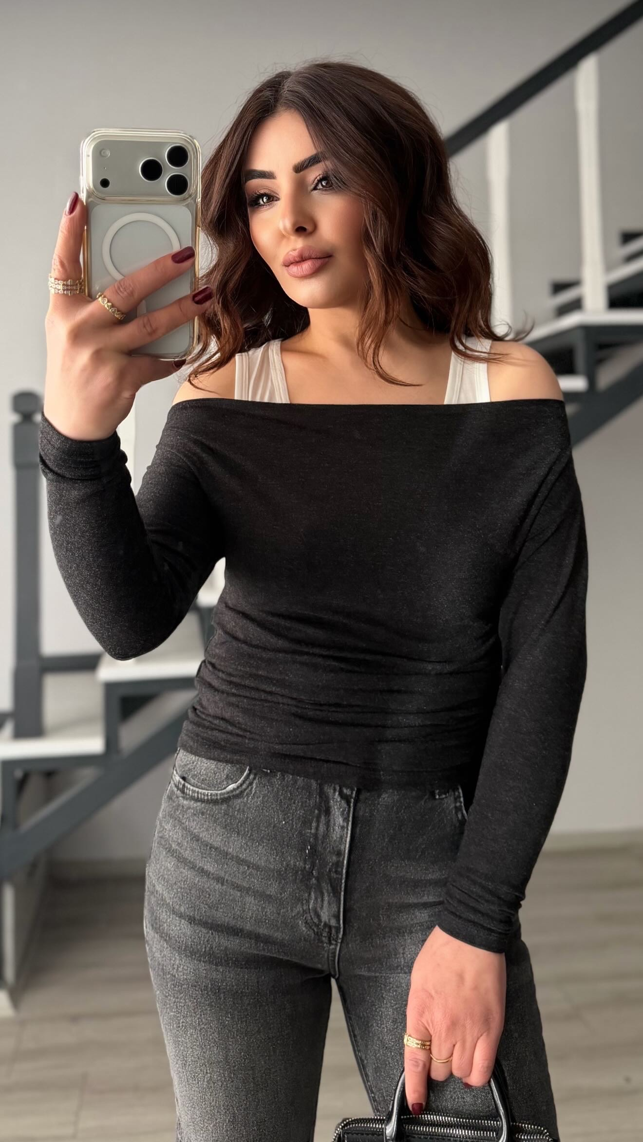 Black Boat Neck Blouse-Tank Top Set
