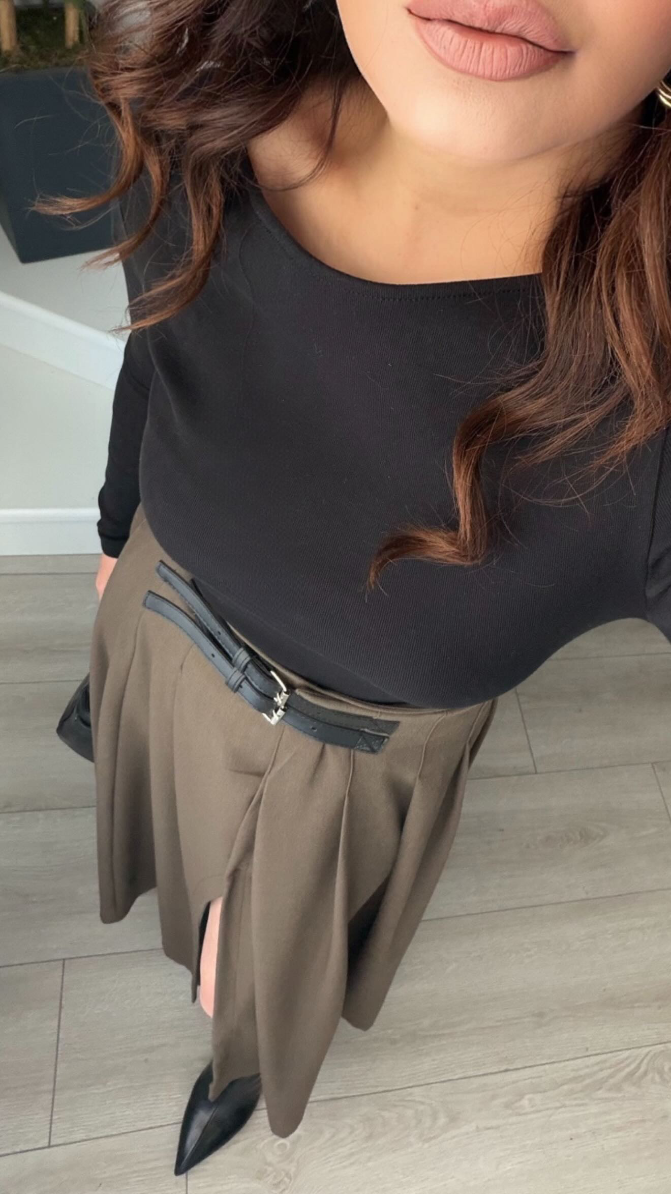Black Boat Neck Ruched Blouse