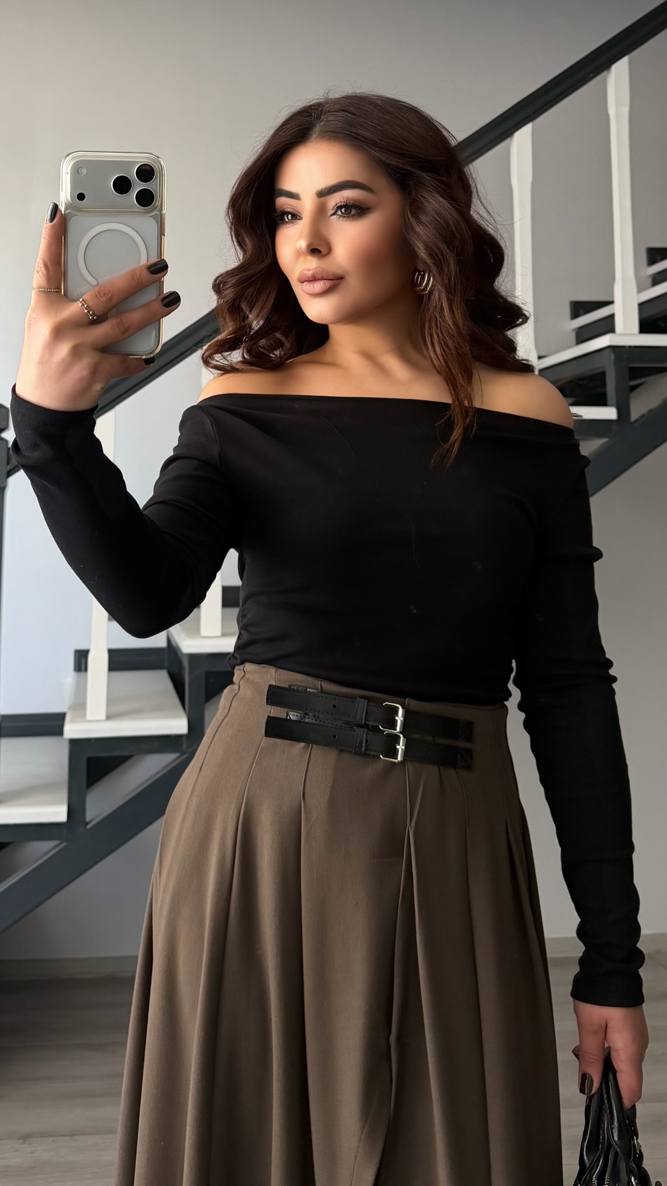 Black Boat Neck Ruched Blouse
