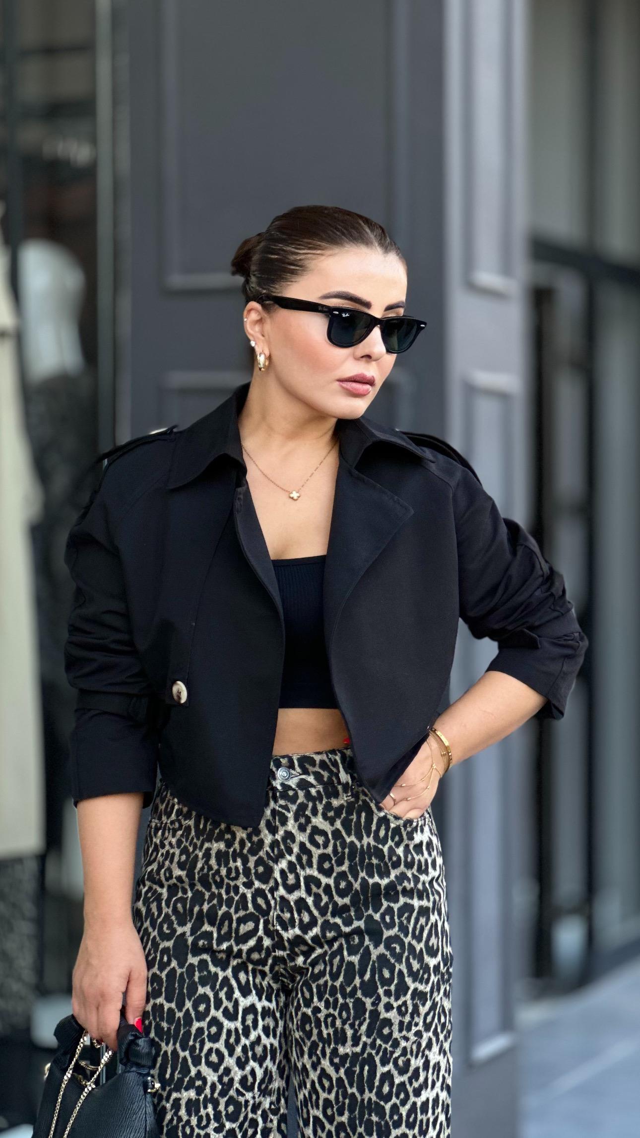 Black Short Trench Coat with Belt Detail on Sleeves