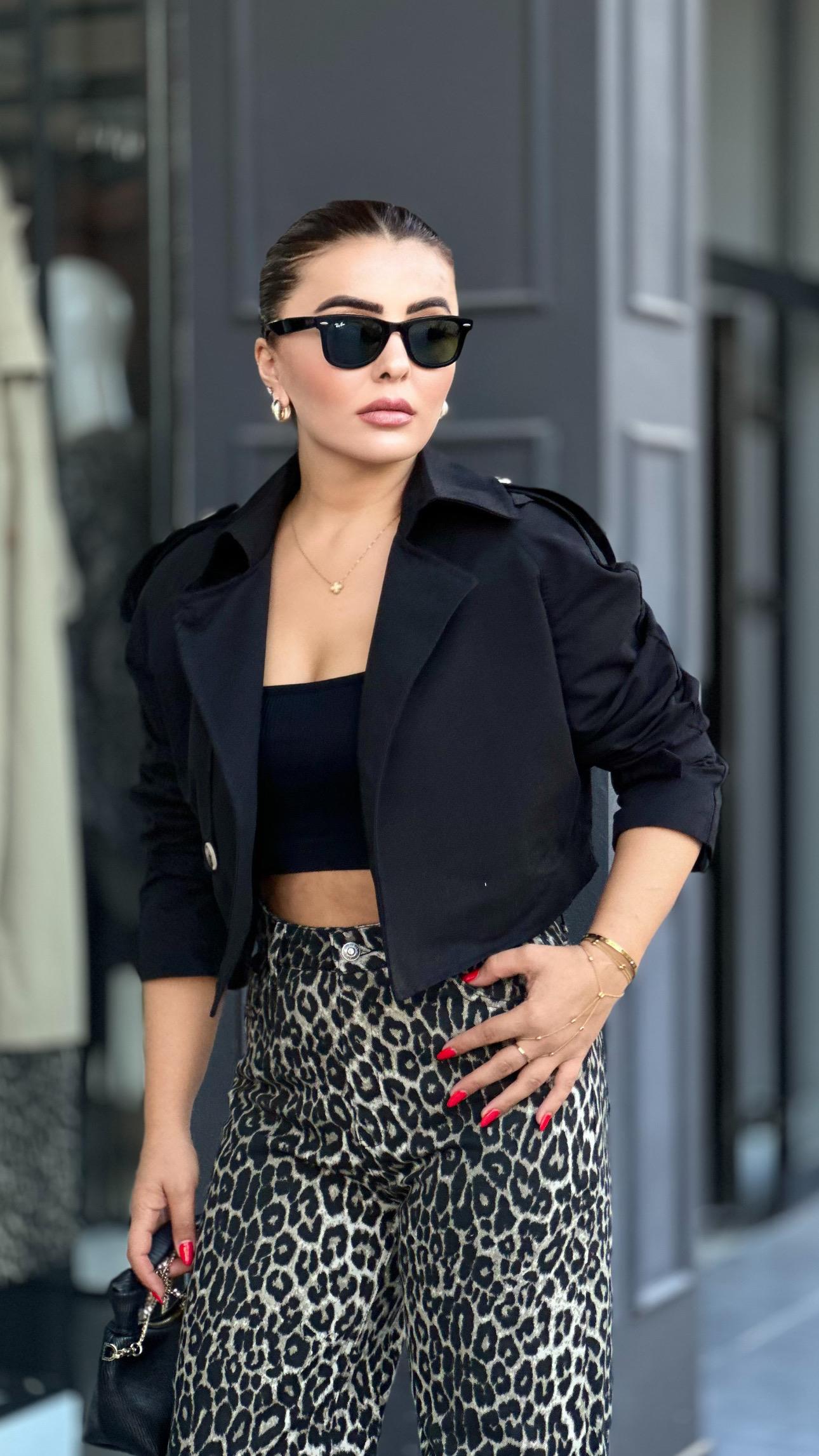 Black Short Trench Coat with Belt Detail on Sleeves