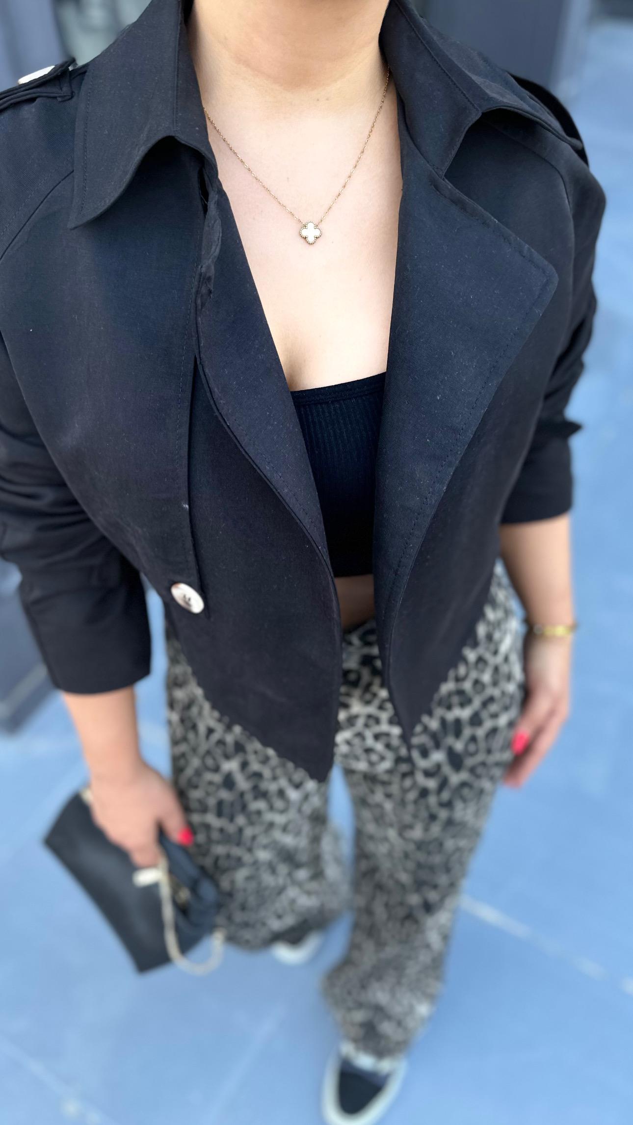 Black Short Trench Coat with Belt Detail on Sleeves