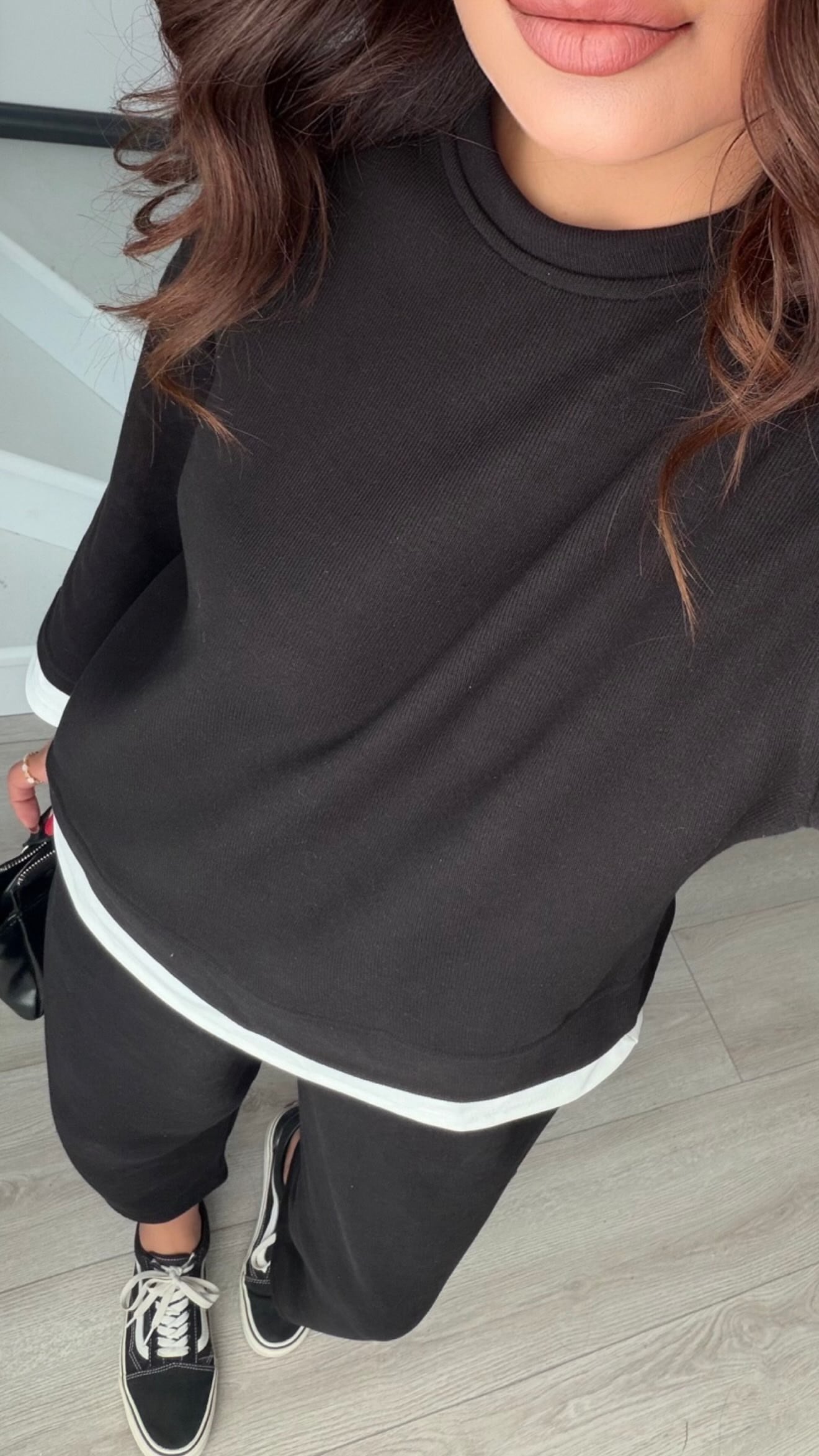 Black Contrast T-Shirt Detailed Knit Set