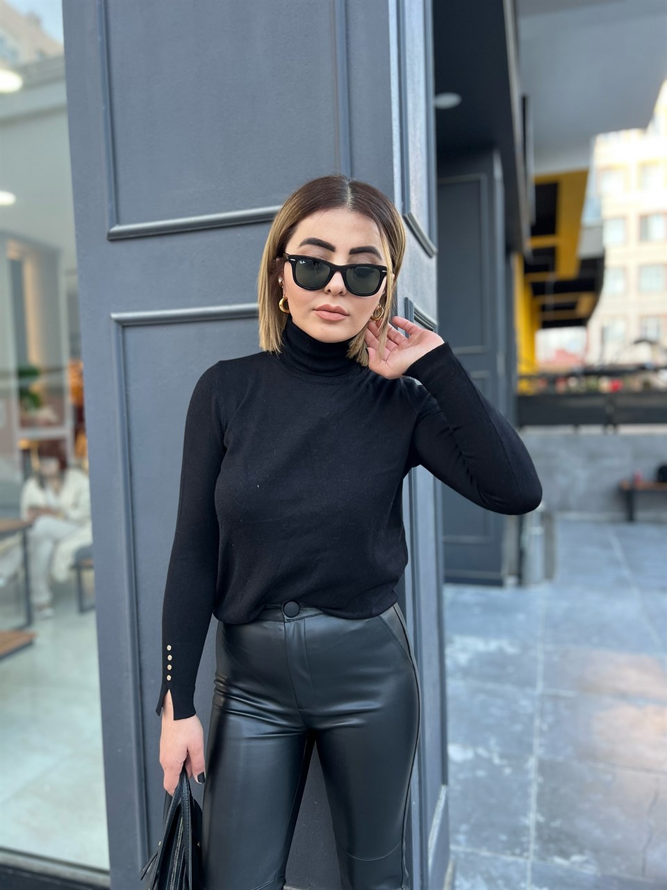 Black Dropped Turtleneck Sweater