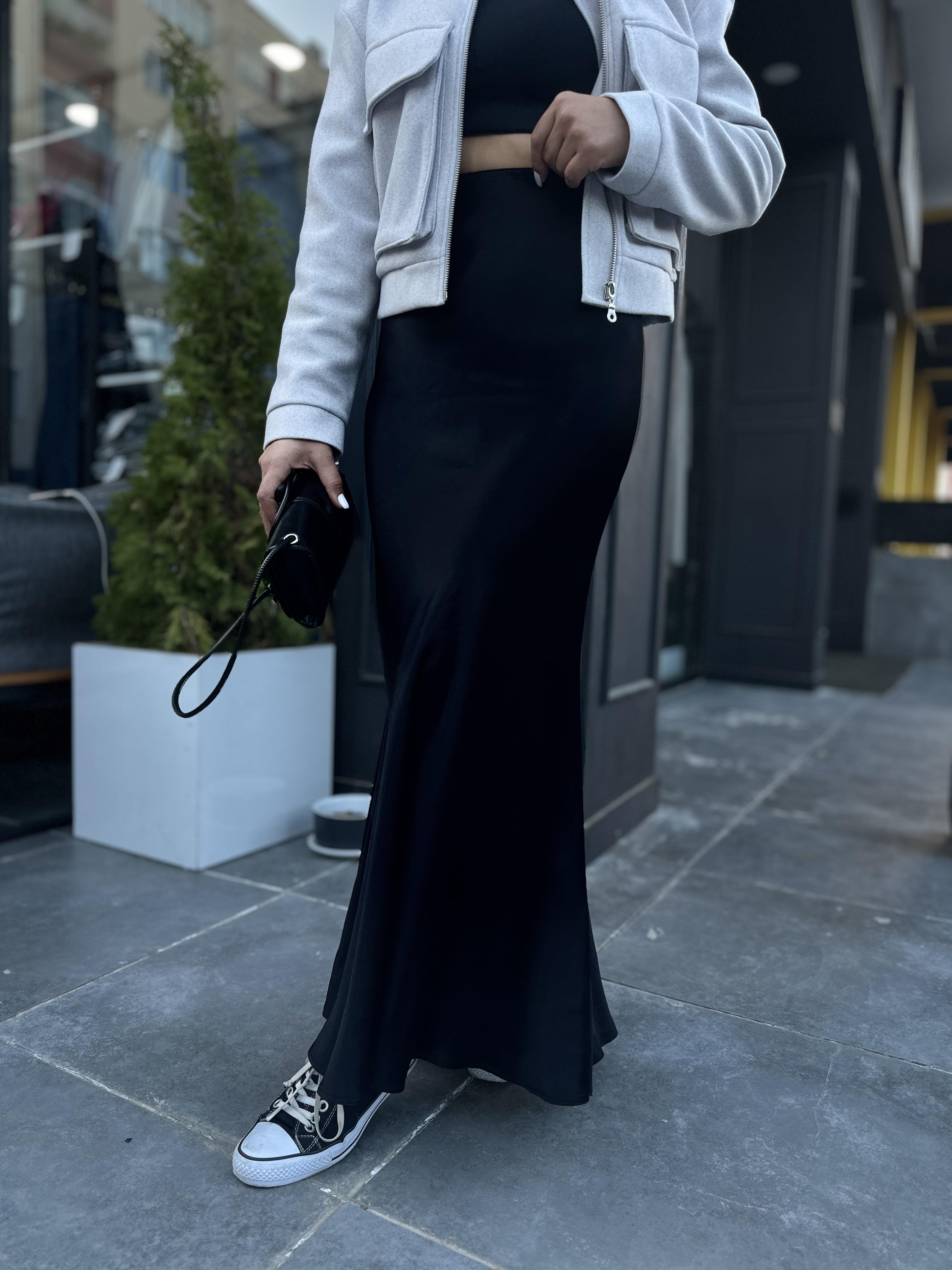 Black Maxi Satin Skirt