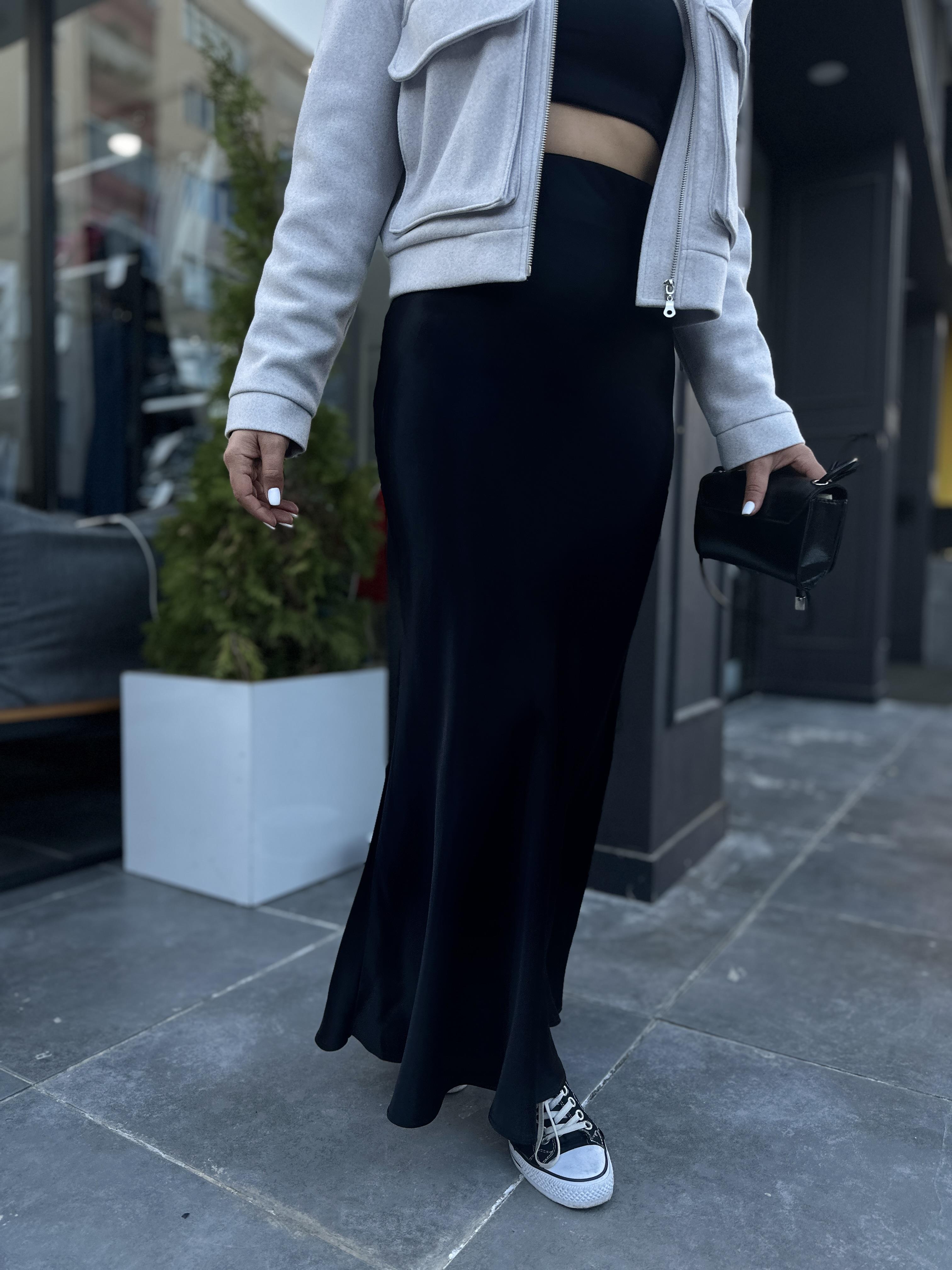 Black Maxi Satin Skirt