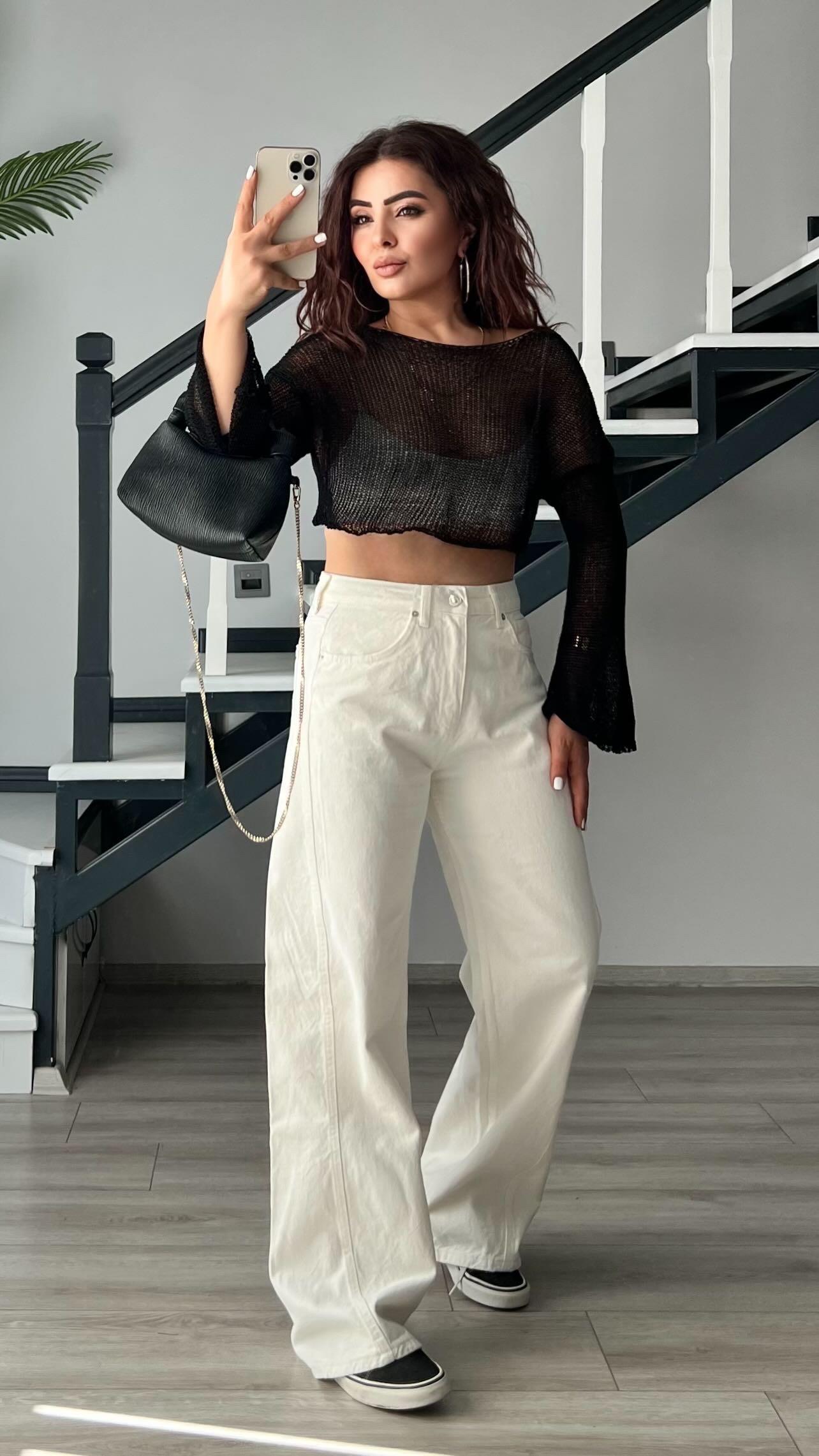 Black Mercerized Crop Blouse