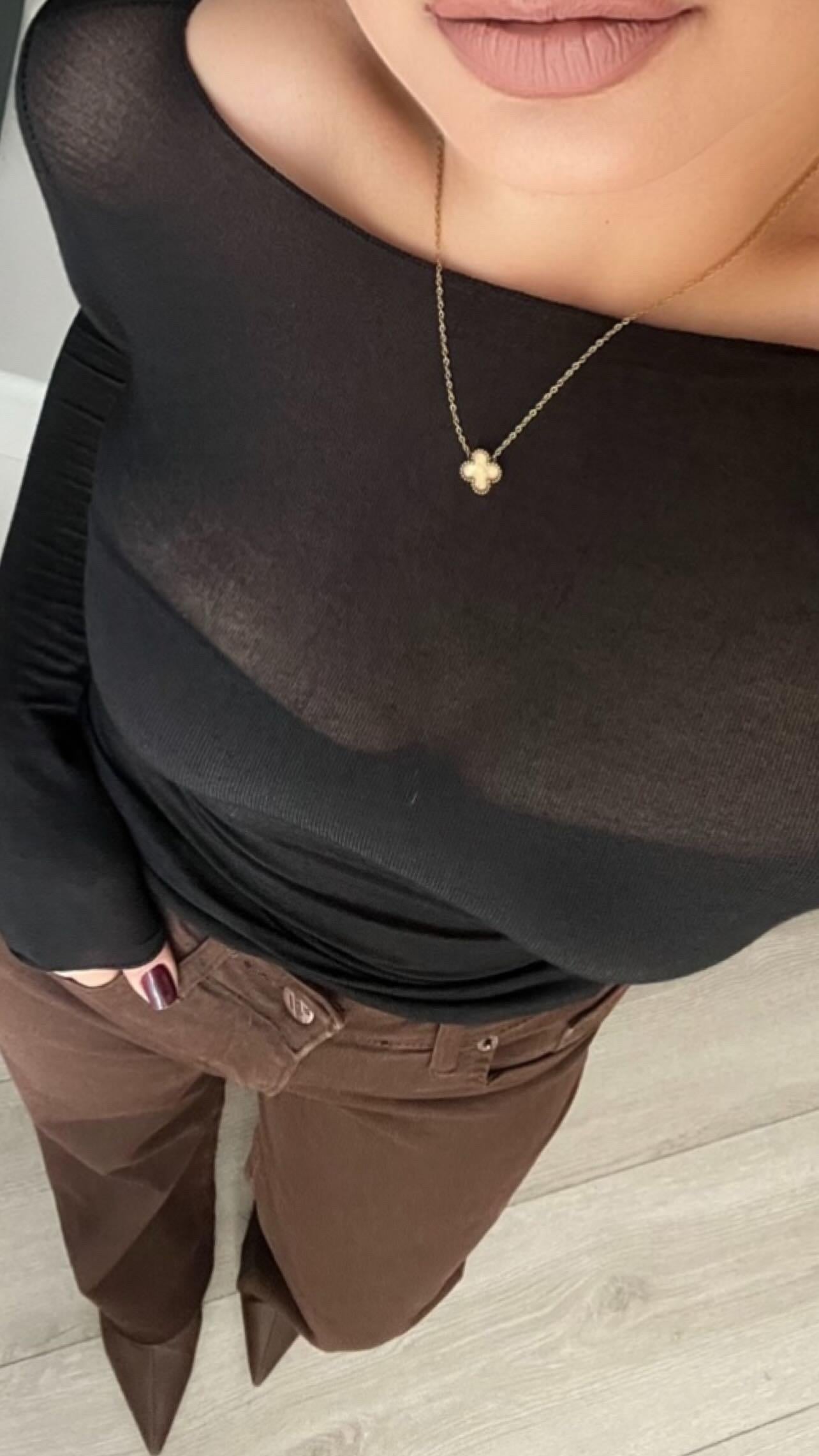 Siyah Modal Kayık Yaka Transparan Bluz